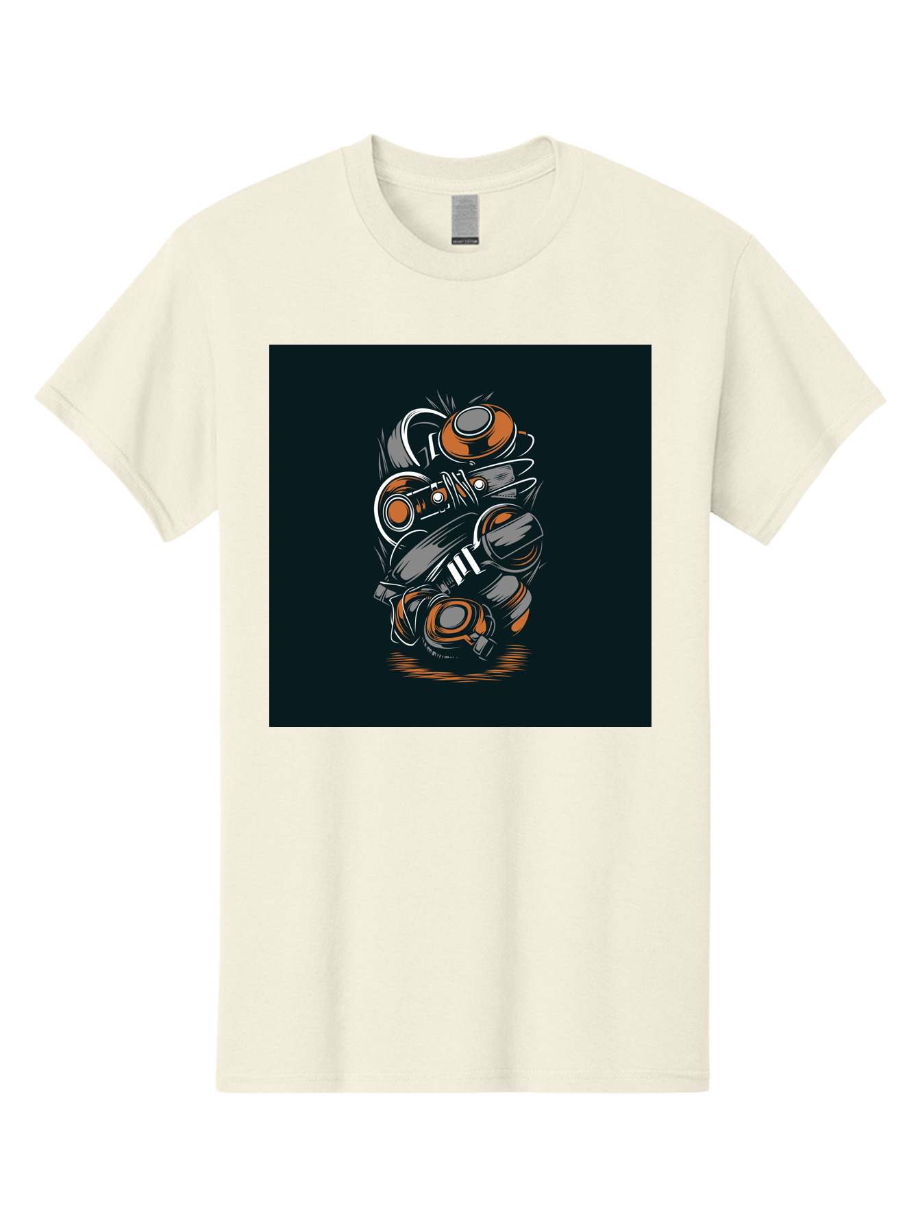 Gas-Mask-Illustration Men'S Graphic Tee, 100% Cotton, Comfortable Casual Summer Wear, Machine Washable, Gas Mask Illustration, Safety Gear, Protective Equipment, Orange And Gray Design, Abstract Art, Modern Graphic, Industrial Style, Aab468