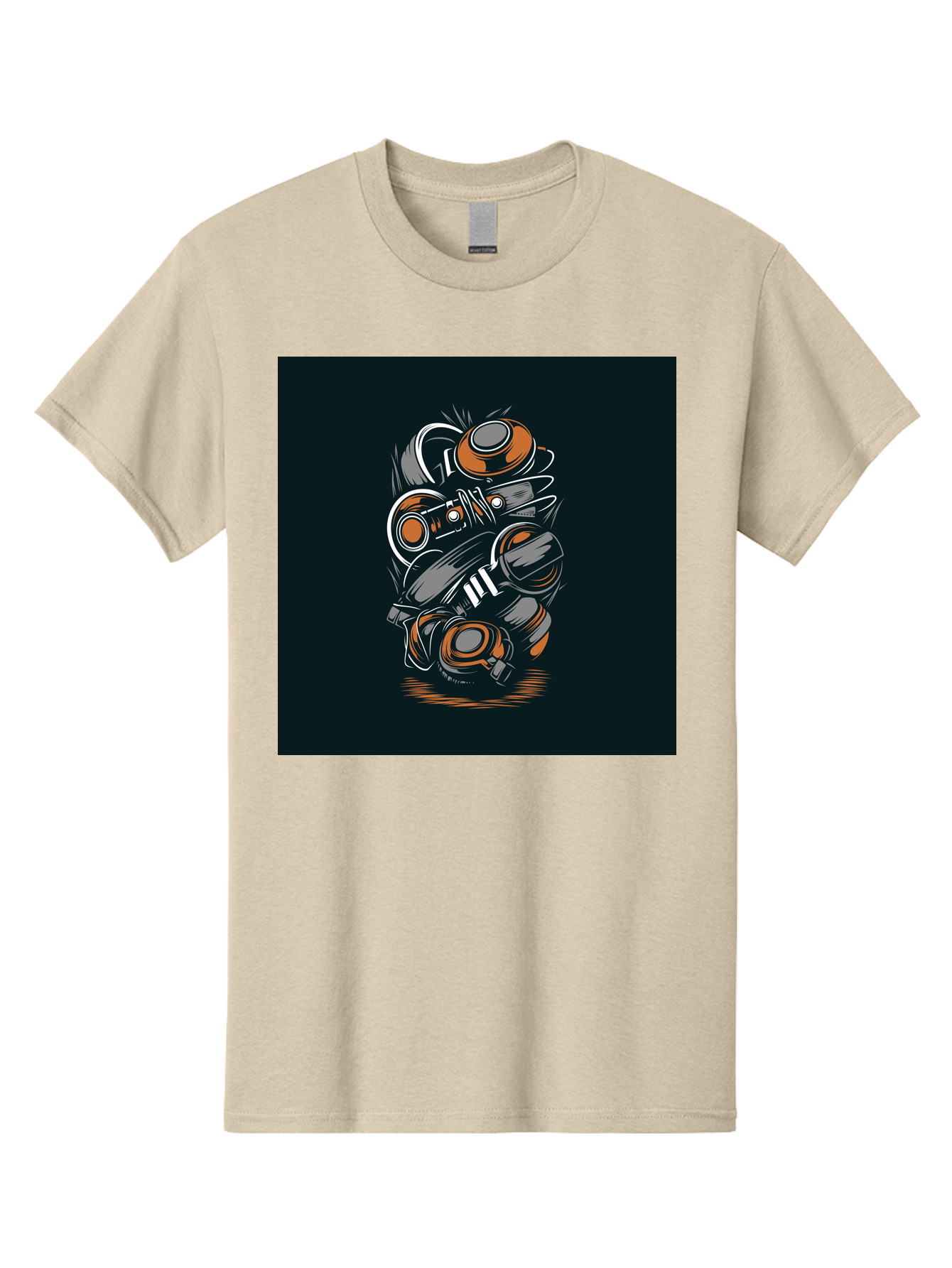 Gas-Mask-Illustration Men'S Graphic Tee, 100% Cotton, Comfortable Casual Summer Wear, Machine Washable, Gas Mask Illustration, Safety Gear, Protective Equipment, Orange And Gray Design, Abstract Art, Modern Graphic, Industrial Style, Aab468