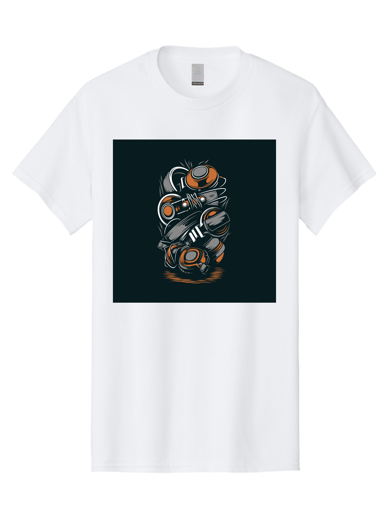 Gas-Mask-Illustration Men'S Graphic Tee, 100% Cotton, Comfortable Casual Summer Wear, Machine Washable, Gas Mask Illustration, Safety Gear, Protective Equipment, Orange And Gray Design, Abstract Art, Modern Graphic, Industrial Style, Aab468
