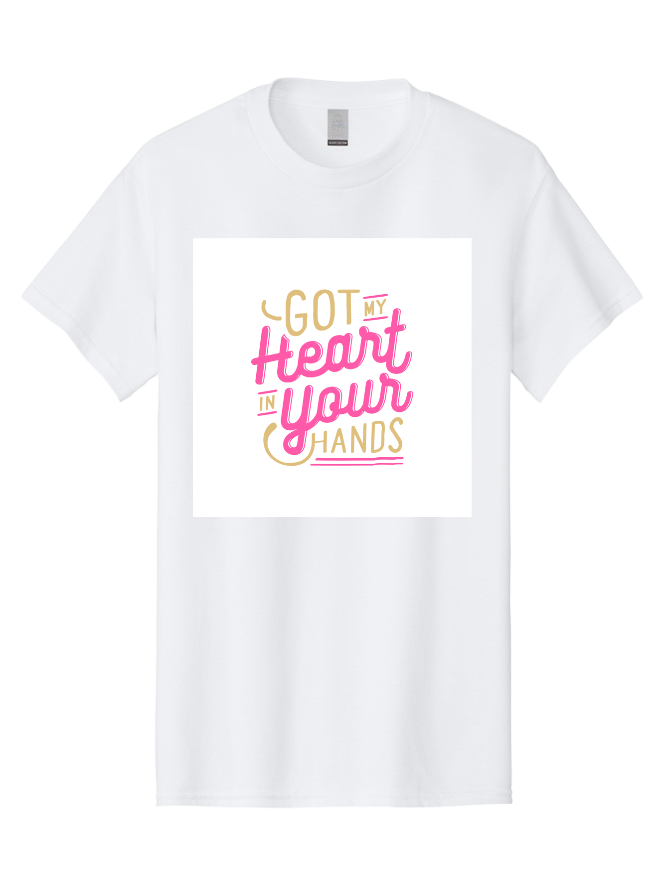 Got-My-Heart-In-Your-Hands Men'S Graphic Tee, 100% Cotton, Comfortable Casual Summer Wear, Machine Washable, Love Quote, Typography Art, Heartwarming Phrase, Gold And Pink Lettering, Inspirational Words, Romantic Gesture, Sweet Sentiment, Aab469