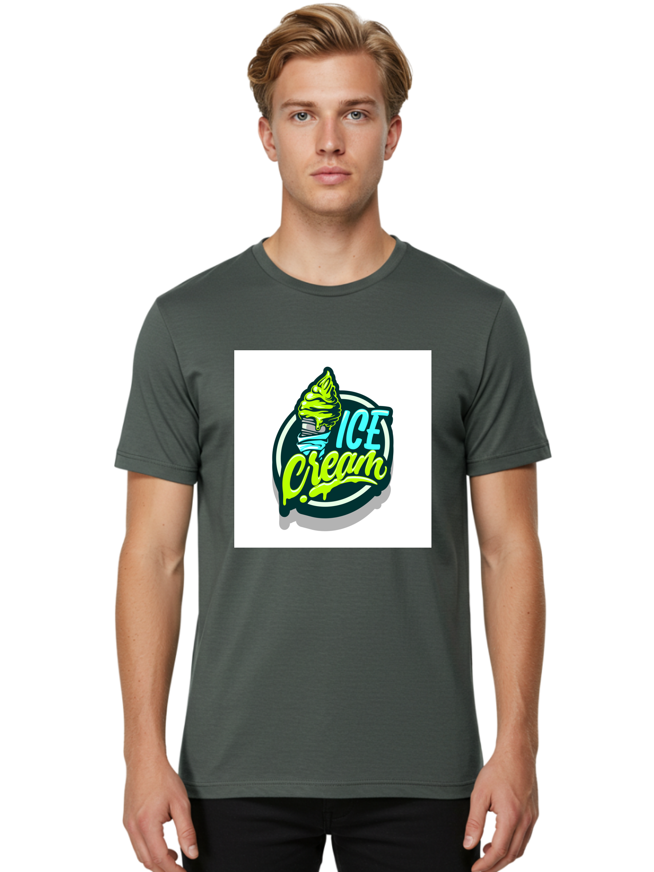 Ice-Cream Men'S Graphic Tee, 100% Cotton, Comfortable Casual Summer Wear, Machine Washable, Ice Cream Cone, Sweet Treats, Dessert Lovers, Frozen Yogurt, Creamy Texture, Colorful Graphics, Playful Design, Sweet Tooth, Indulgent Pleasures, Aab471