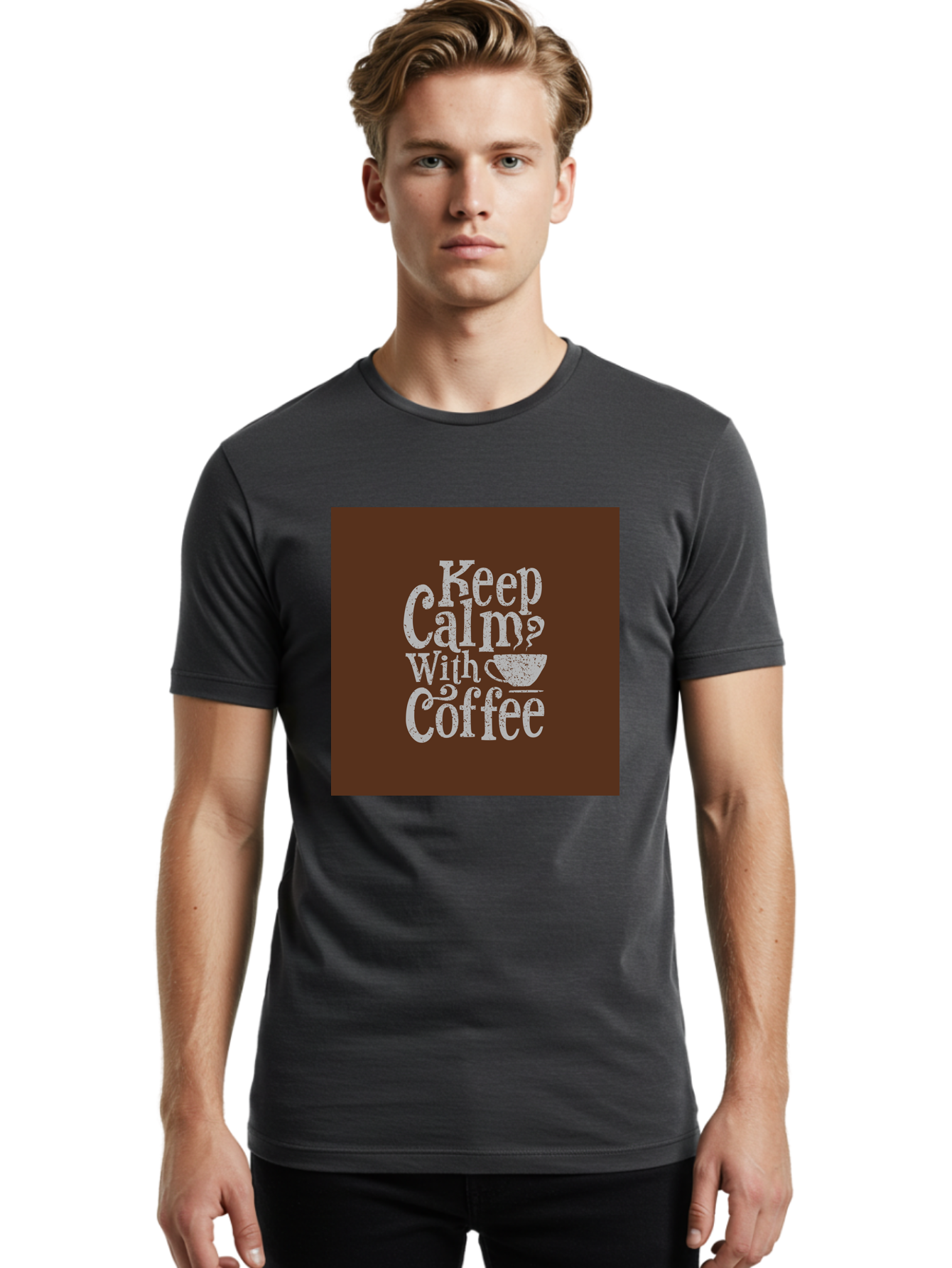 Keep-Calm-With-Coffee Men'S Graphic Tee, 100% Cotton, Comfortable Casual Summer Wear, Machine Washable, Coffee Quote, Coffee Inspiration, Calm Vibes, Coffee Lover, Morning Motivation, Coffee Break, Coffee Culture Aab472
