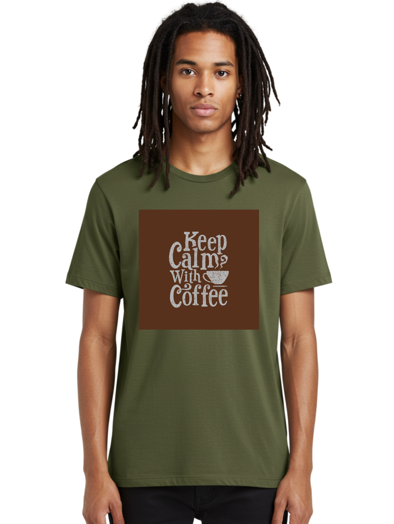 Keep-Calm-With-Coffee Men'S Graphic Tee, 100% Cotton, Comfortable Casual Summer Wear, Machine Washable, Coffee Quote, Coffee Inspiration, Calm Vibes, Coffee Lover, Morning Motivation, Coffee Break, Coffee Culture Aab472