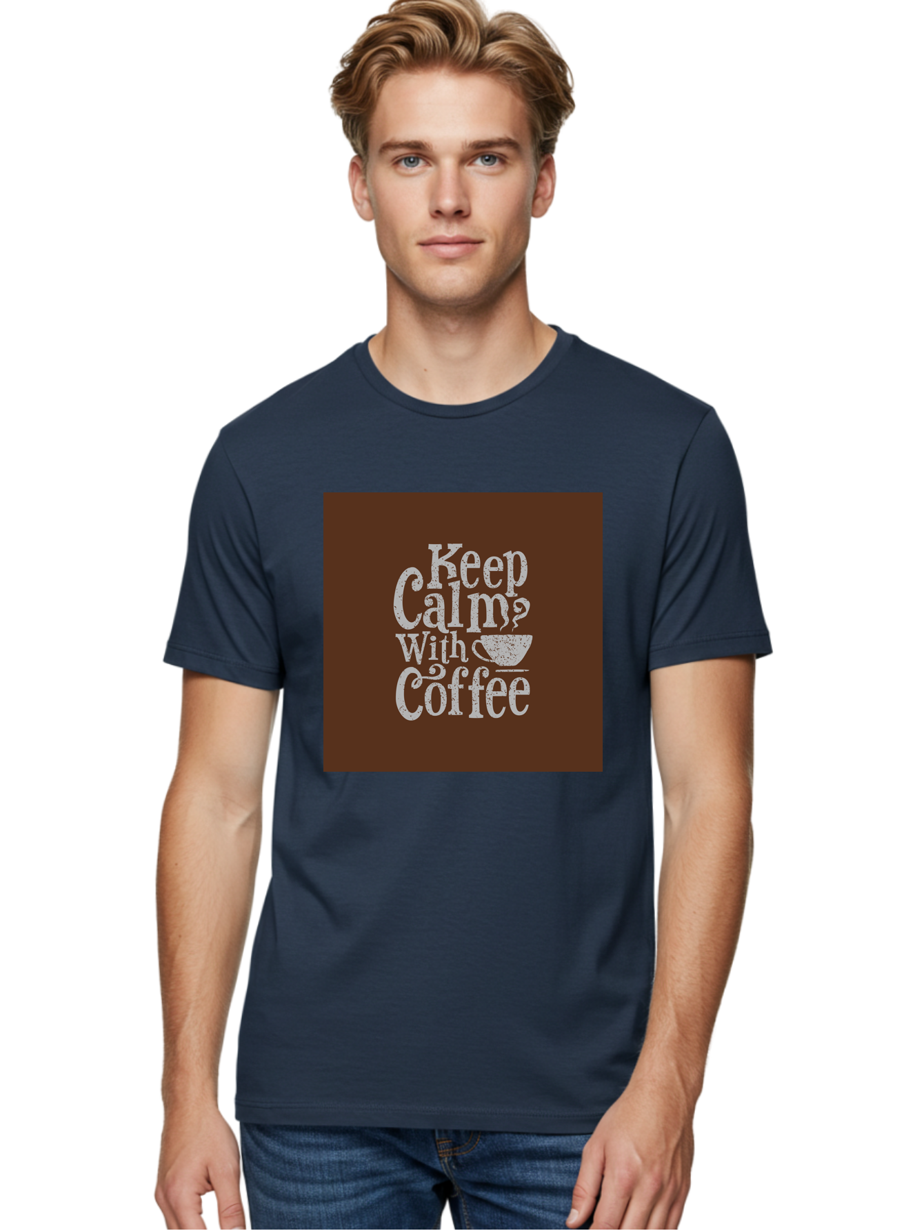 Keep-Calm-With-Coffee Men'S Graphic Tee, 100% Cotton, Comfortable Casual Summer Wear, Machine Washable, Coffee Quote, Coffee Inspiration, Calm Vibes, Coffee Lover, Morning Motivation, Coffee Break, Coffee Culture Aab472