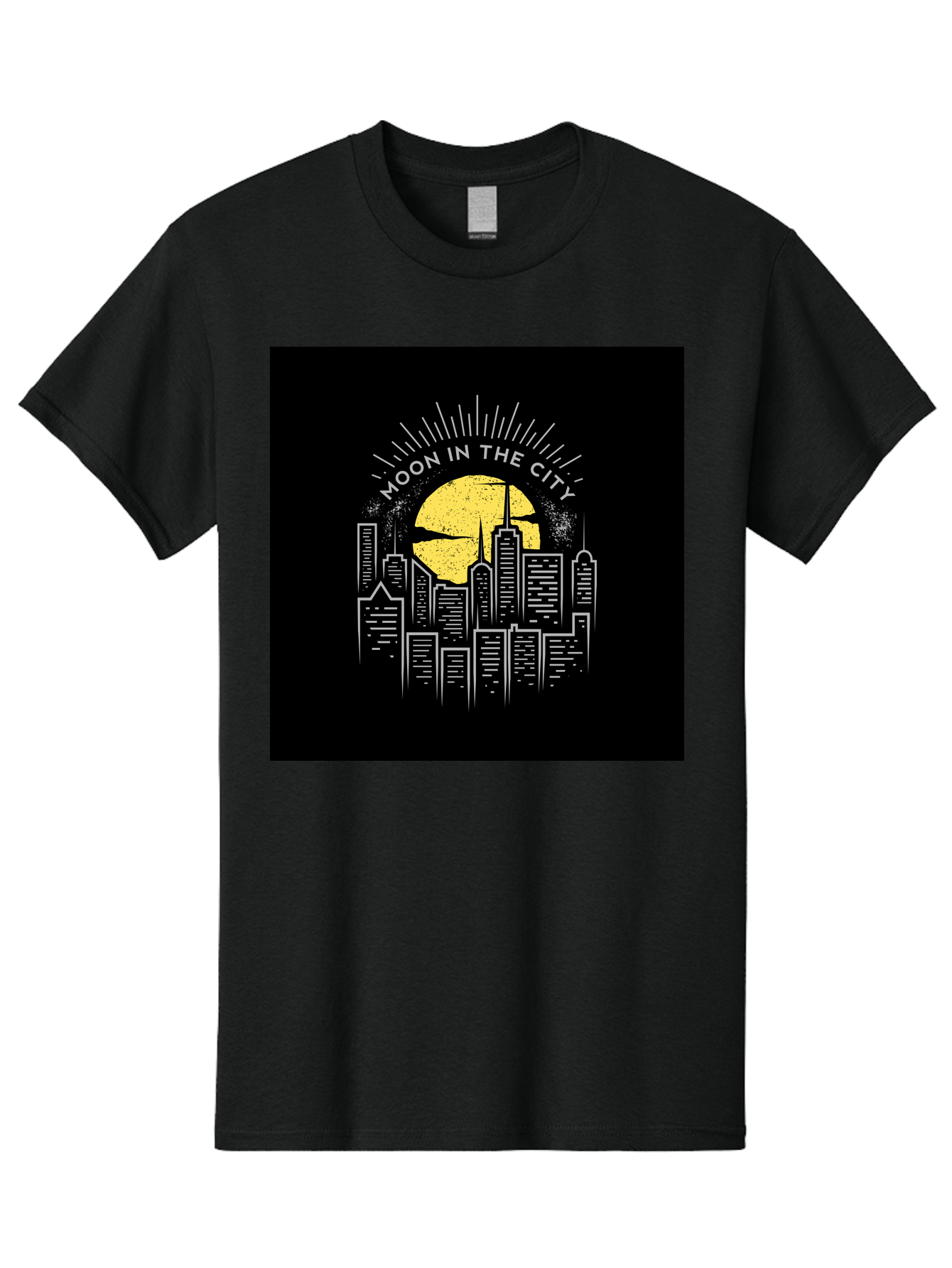 Moon-In-The-City Men'S Graphic Tee, 100% Cotton, Comfortable Casual Summer Wear, Machine Washable, City Skyline, Urban Landscape, Full Moon, Night Scene, Modern Architecture, Skyscrapers, Moonlit, City Life, Urban Ambiance, Nighttime Cityscape Aab474