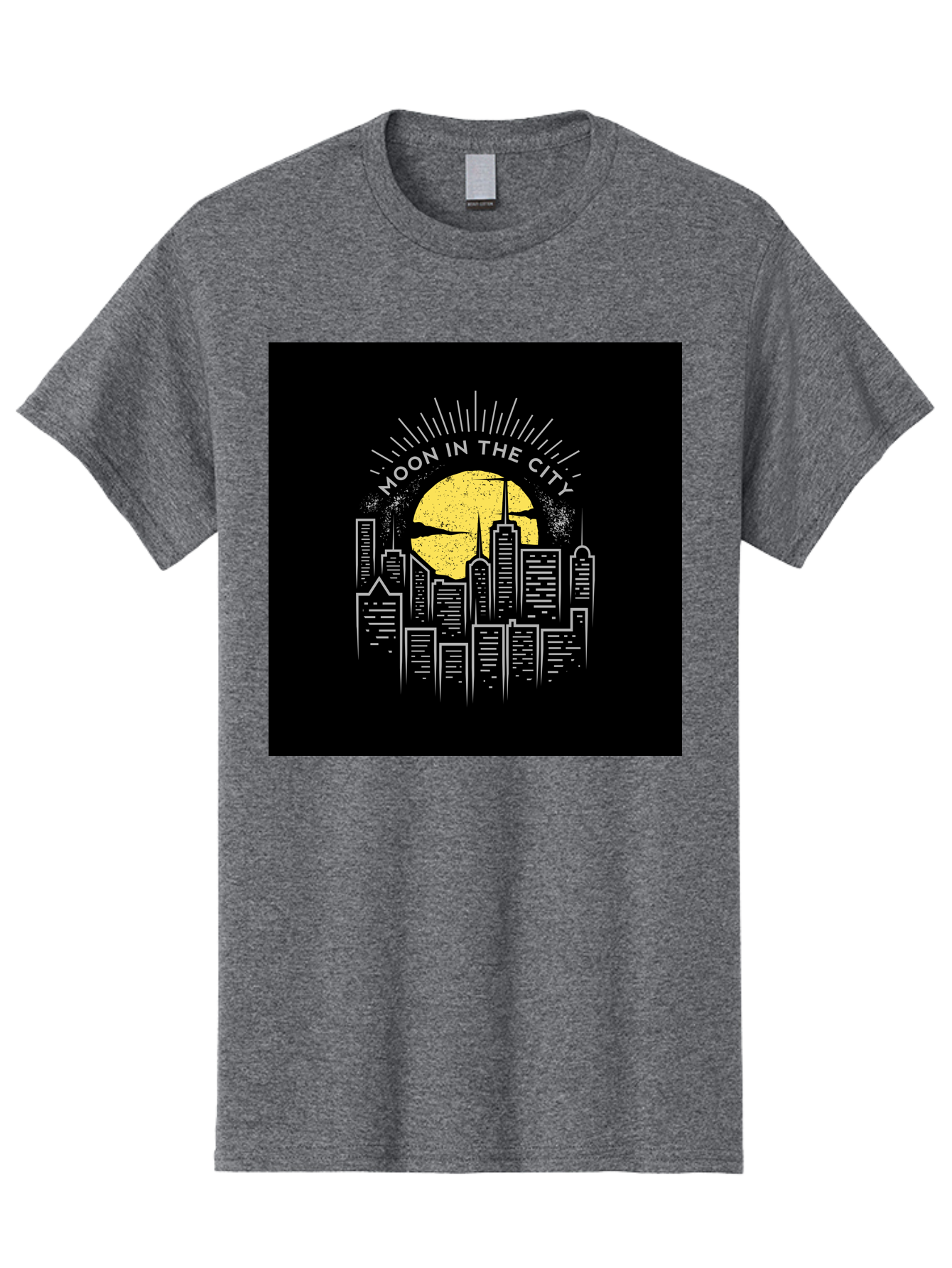 Moon-In-The-City Men'S Graphic Tee, 100% Cotton, Comfortable Casual Summer Wear, Machine Washable, City Skyline, Urban Landscape, Full Moon, Night Scene, Modern Architecture, Skyscrapers, Moonlit, City Life, Urban Ambiance, Nighttime Cityscape Aab474