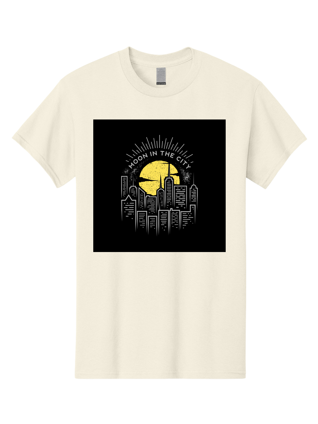 Moon-In-The-City Men'S Graphic Tee, 100% Cotton, Comfortable Casual Summer Wear, Machine Washable, City Skyline, Urban Landscape, Full Moon, Night Scene, Modern Architecture, Skyscrapers, Moonlit, City Life, Urban Ambiance, Nighttime Cityscape Aab474