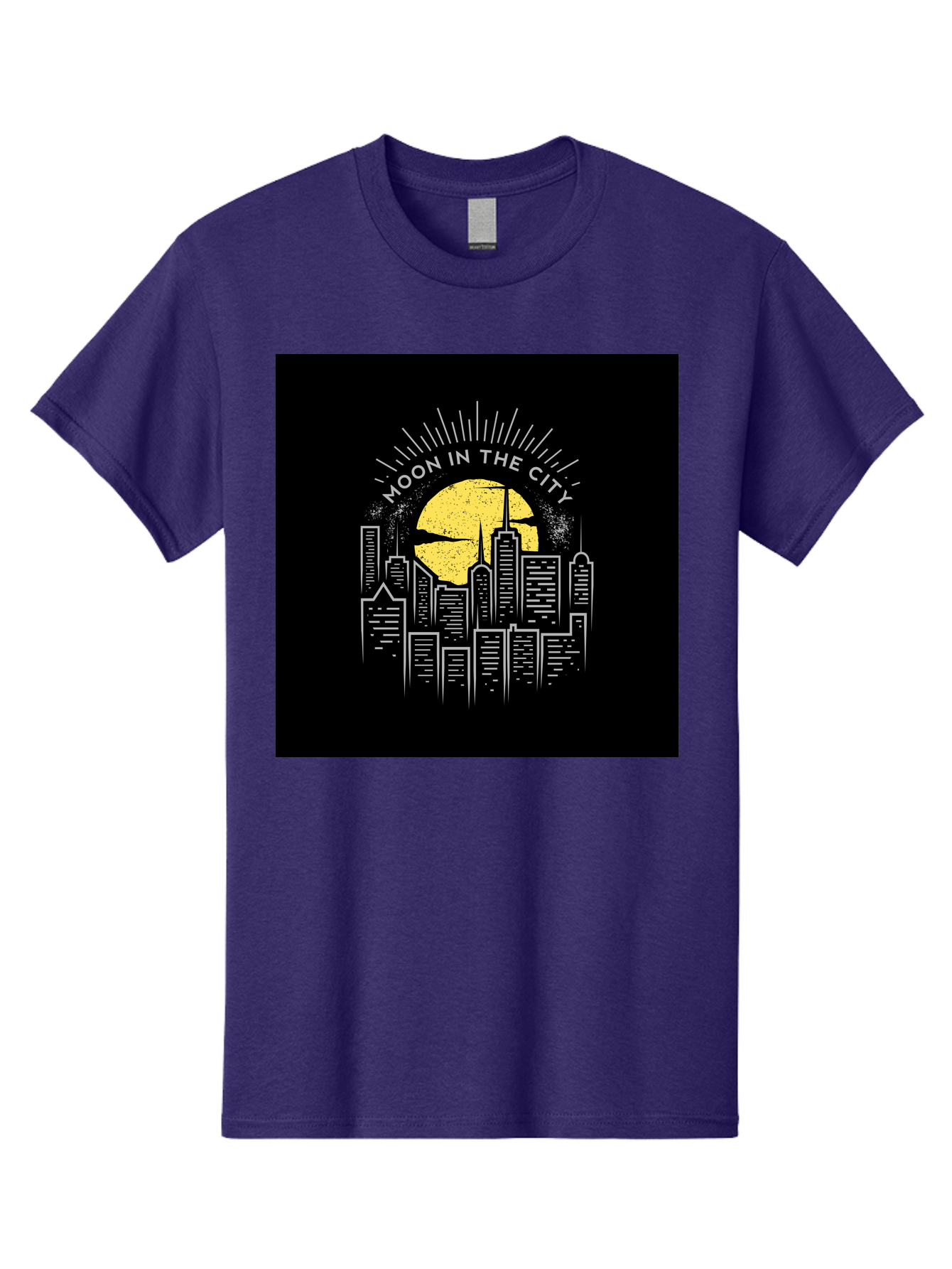 Moon-In-The-City Men'S Graphic Tee, 100% Cotton, Comfortable Casual Summer Wear, Machine Washable, City Skyline, Urban Landscape, Full Moon, Night Scene, Modern Architecture, Skyscrapers, Moonlit, City Life, Urban Ambiance, Nighttime Cityscape Aab474