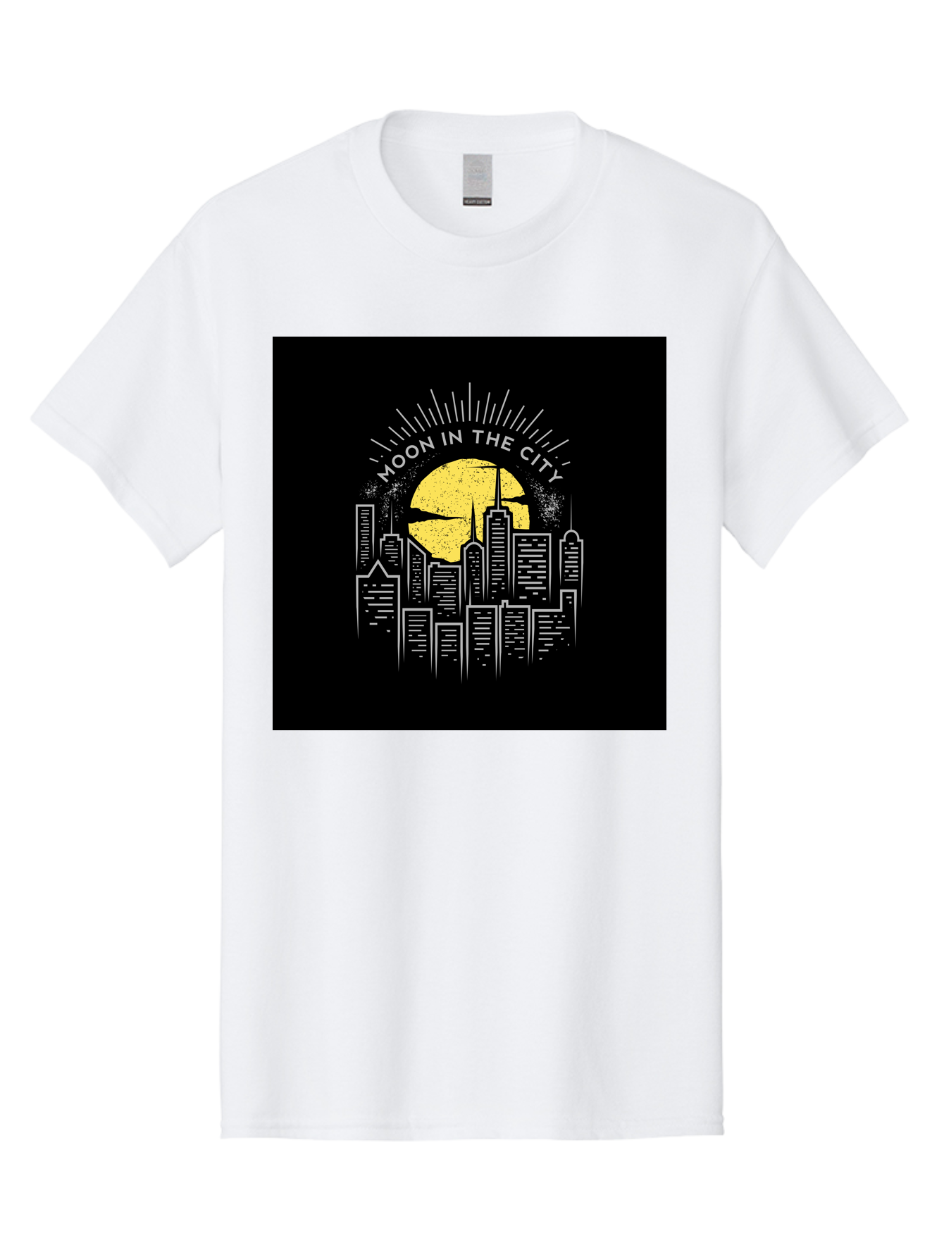 Moon-In-The-City Men'S Graphic Tee, 100% Cotton, Comfortable Casual Summer Wear, Machine Washable, City Skyline, Urban Landscape, Full Moon, Night Scene, Modern Architecture, Skyscrapers, Moonlit, City Life, Urban Ambiance, Nighttime Cityscape Aab474