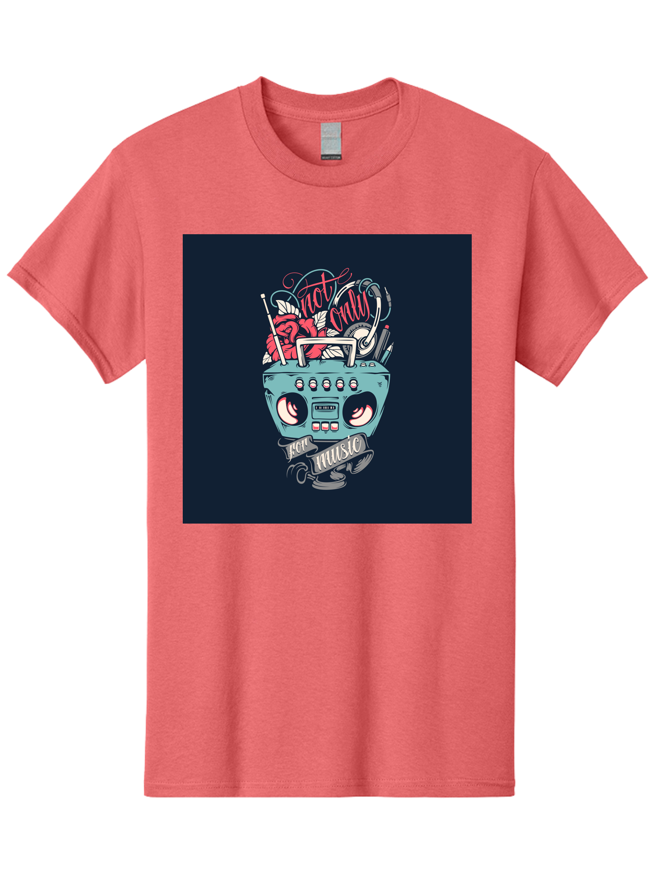 Not-Only-For-Music-Boombox Men'S Graphic Tee, 100% Cotton, Comfortable Casual Summer Wear, Machine Washable, Boombox Illustration, Cartoon Style, Vintage Electronics, Music Lovers, Retro Design, Cassette Tape, Headphones, Roses, Nostalgia, Aab475