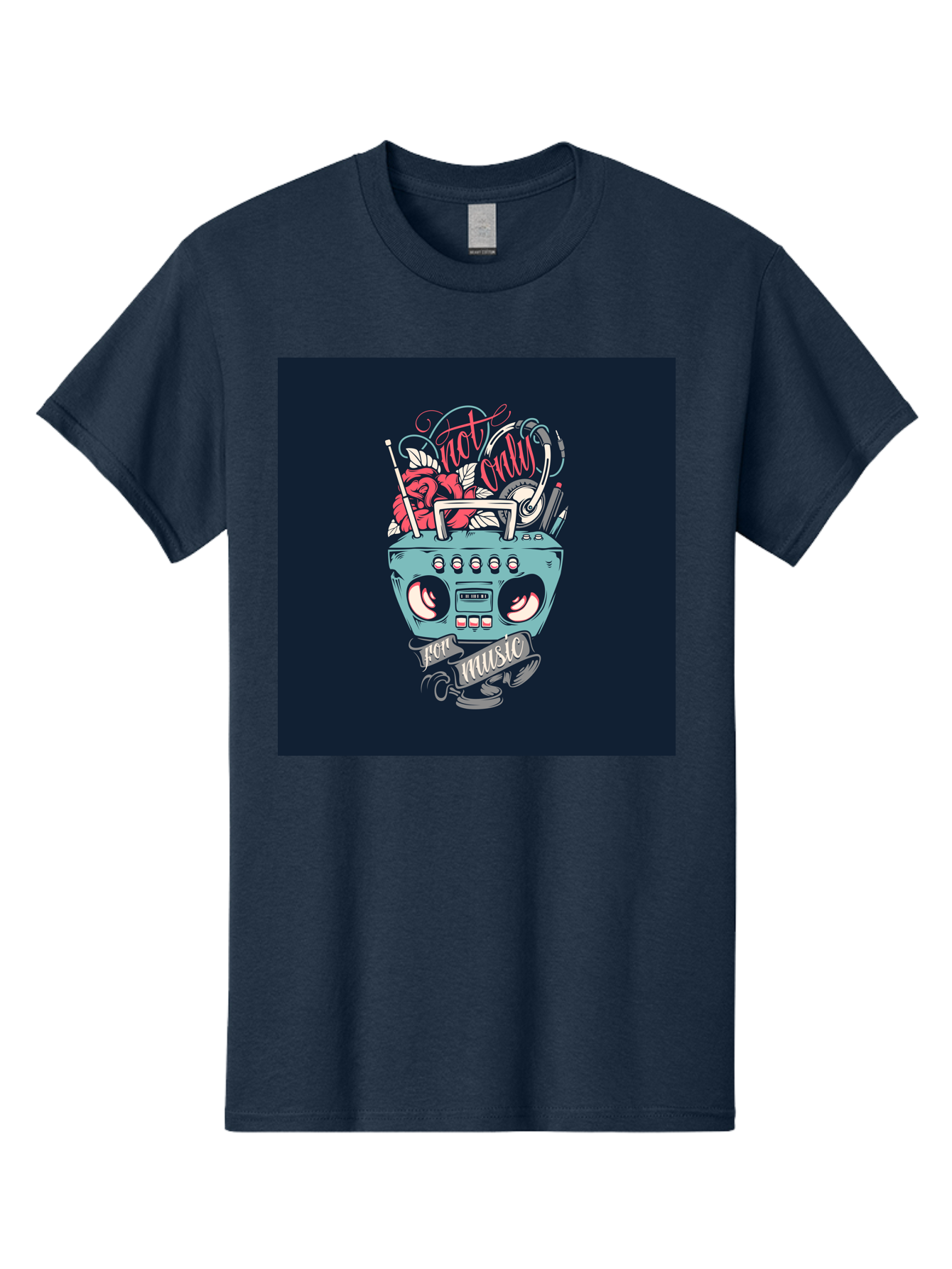 Not-Only-For-Music-Boombox Men'S Graphic Tee, 100% Cotton, Comfortable Casual Summer Wear, Machine Washable, Boombox Illustration, Cartoon Style, Vintage Electronics, Music Lovers, Retro Design, Cassette Tape, Headphones, Roses, Nostalgia, Aab475