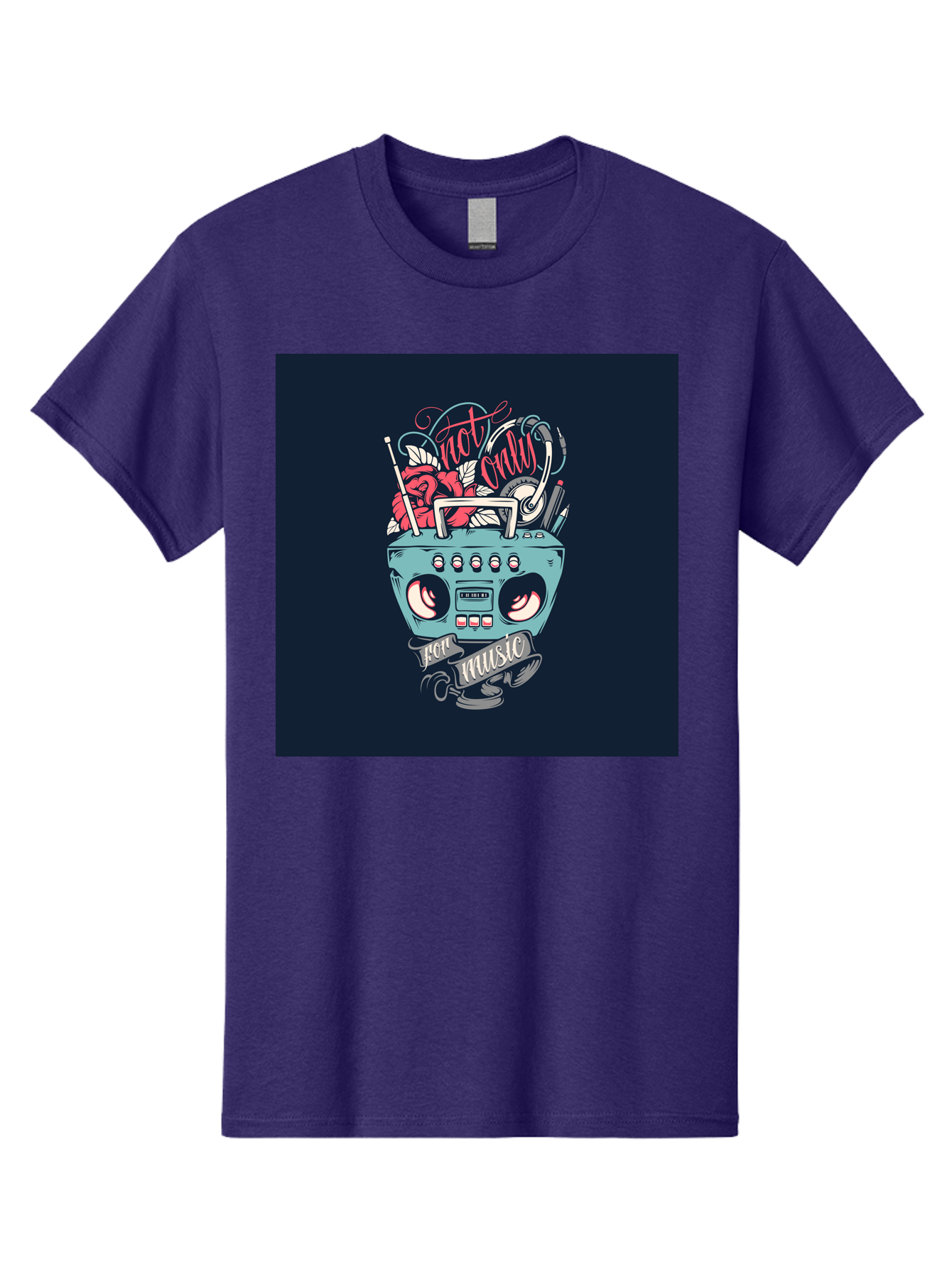 Not-Only-For-Music-Boombox Men'S Graphic Tee, 100% Cotton, Comfortable Casual Summer Wear, Machine Washable, Boombox Illustration, Cartoon Style, Vintage Electronics, Music Lovers, Retro Design, Cassette Tape, Headphones, Roses, Nostalgia, Aab475