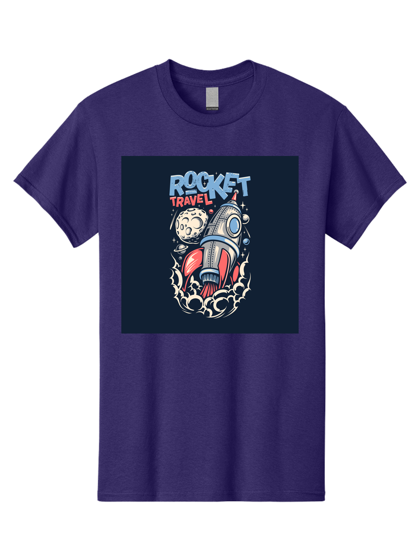 Rocket-Travel Men'S Graphic Tee, 100% Cotton, Comfortable Casual Summer Wear, Machine Washable, Rocket Ship, Space Travel, Adventure, Exploration, Cartoon Style, Vibrant Colors, Celestial Bodies, Moon, Stars, Futuristic Aab476