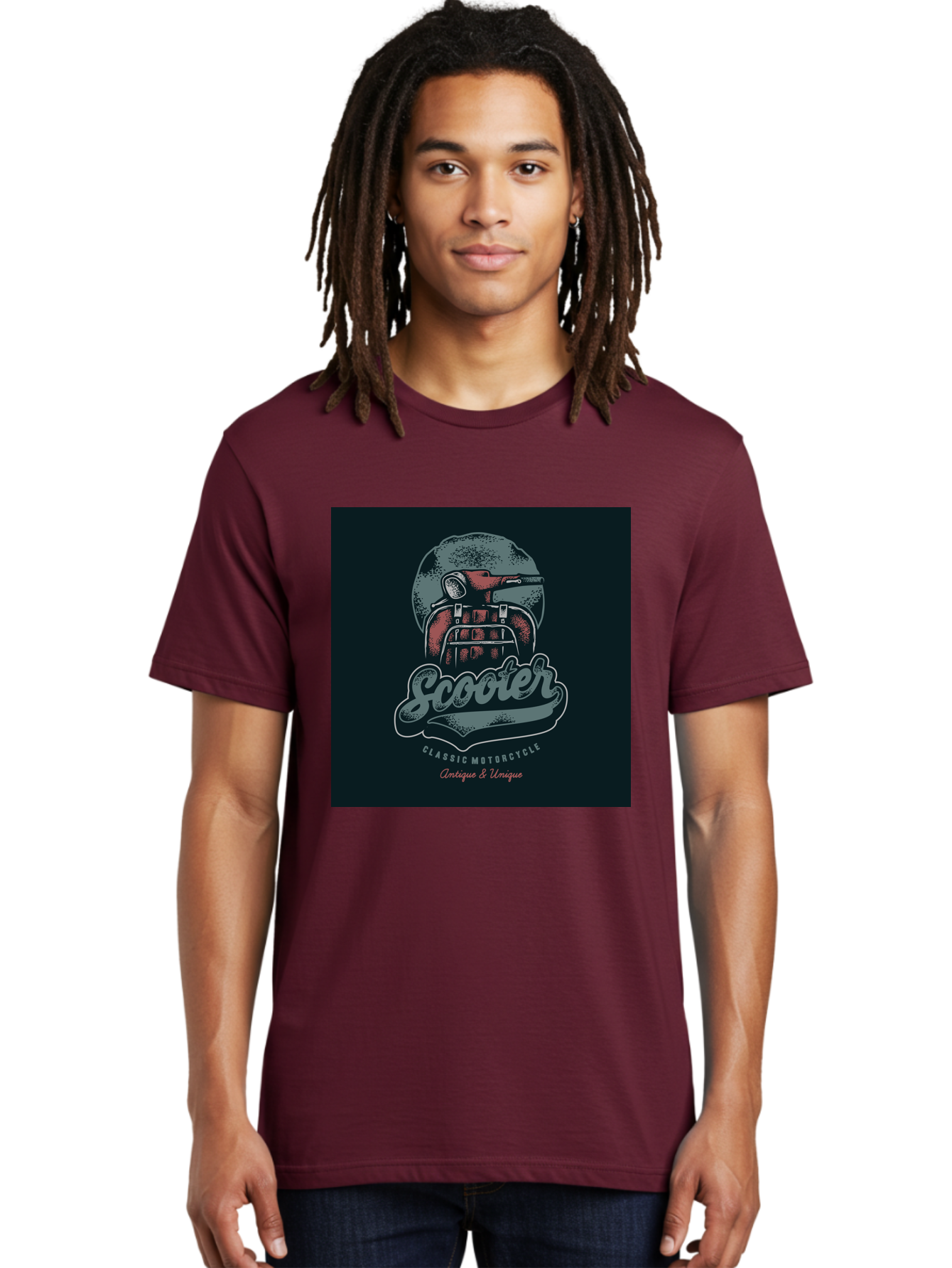 Scooter-Classic-Motorcycle Men'S Graphic Tee, 100% Cotton, Comfortable Casual Summer Wear, Machine Washable, Vintage Motorcycle Helmet, Classic Scooter Design, Antique Bike, Unique Motorcycle Art, Retro Scooter Style, Nostalgic Ride, Aab479