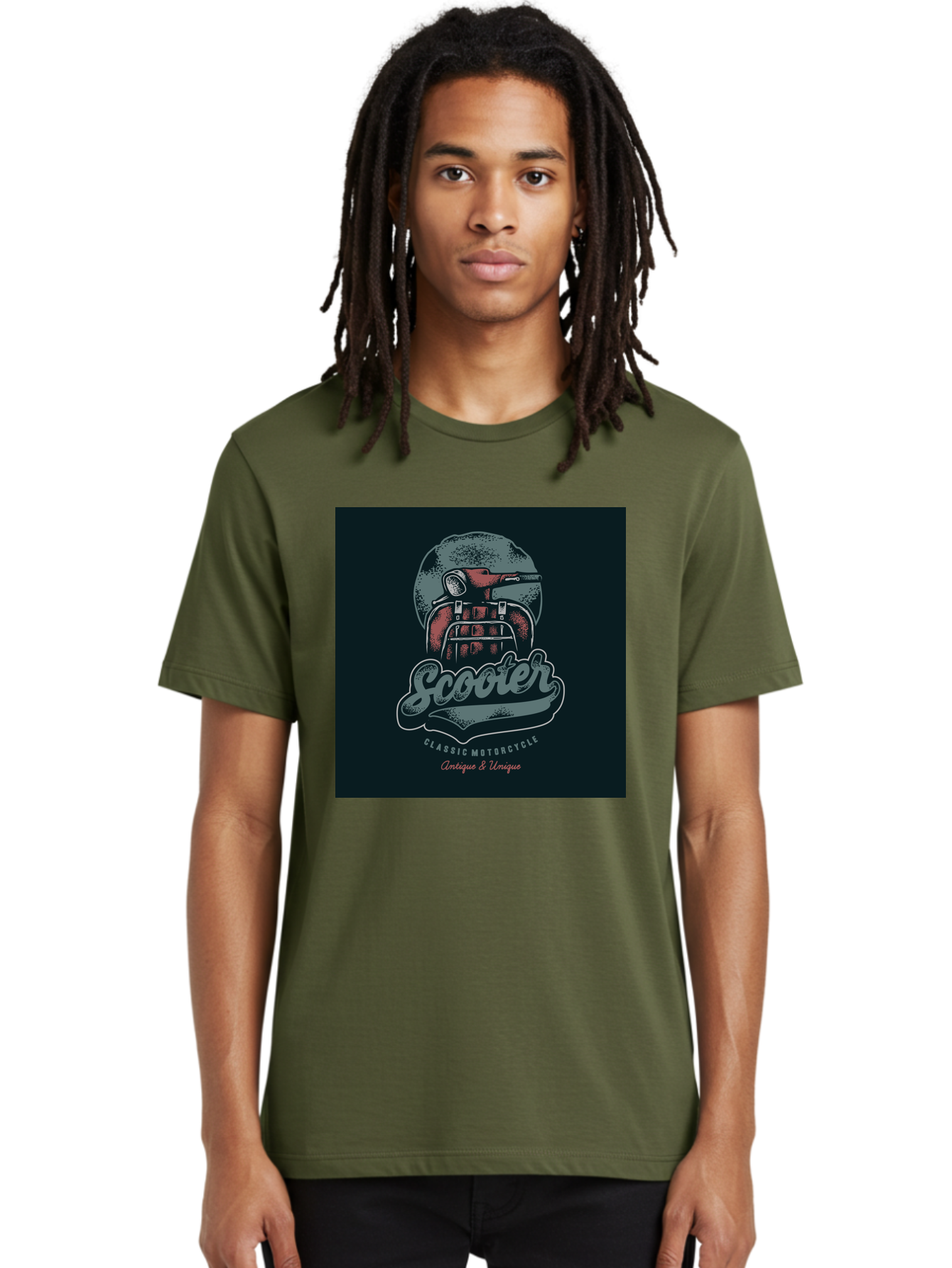 Scooter-Classic-Motorcycle Men'S Graphic Tee, 100% Cotton, Comfortable Casual Summer Wear, Machine Washable, Vintage Motorcycle Helmet, Classic Scooter Design, Antique Bike, Unique Motorcycle Art, Retro Scooter Style, Nostalgic Ride, Aab479