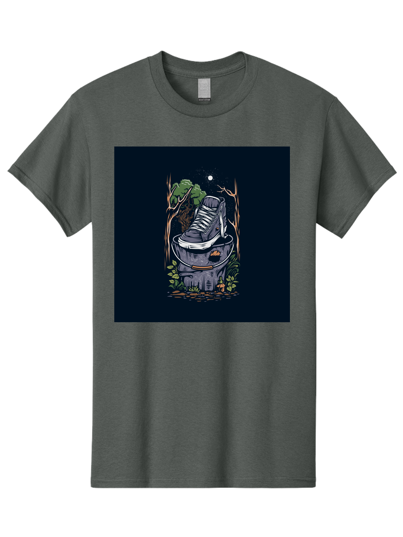 Shoe-Can Men'S Graphic Tee, 100% Cotton, Comfortable Casual Summer Wear, Machine Washable, Sneaker In Bucket, Streetwear Culture, Urban Jungle, Footwear, Bucket, Moonlight, Nighttime, Forest Scene, Vintage Art Aab480