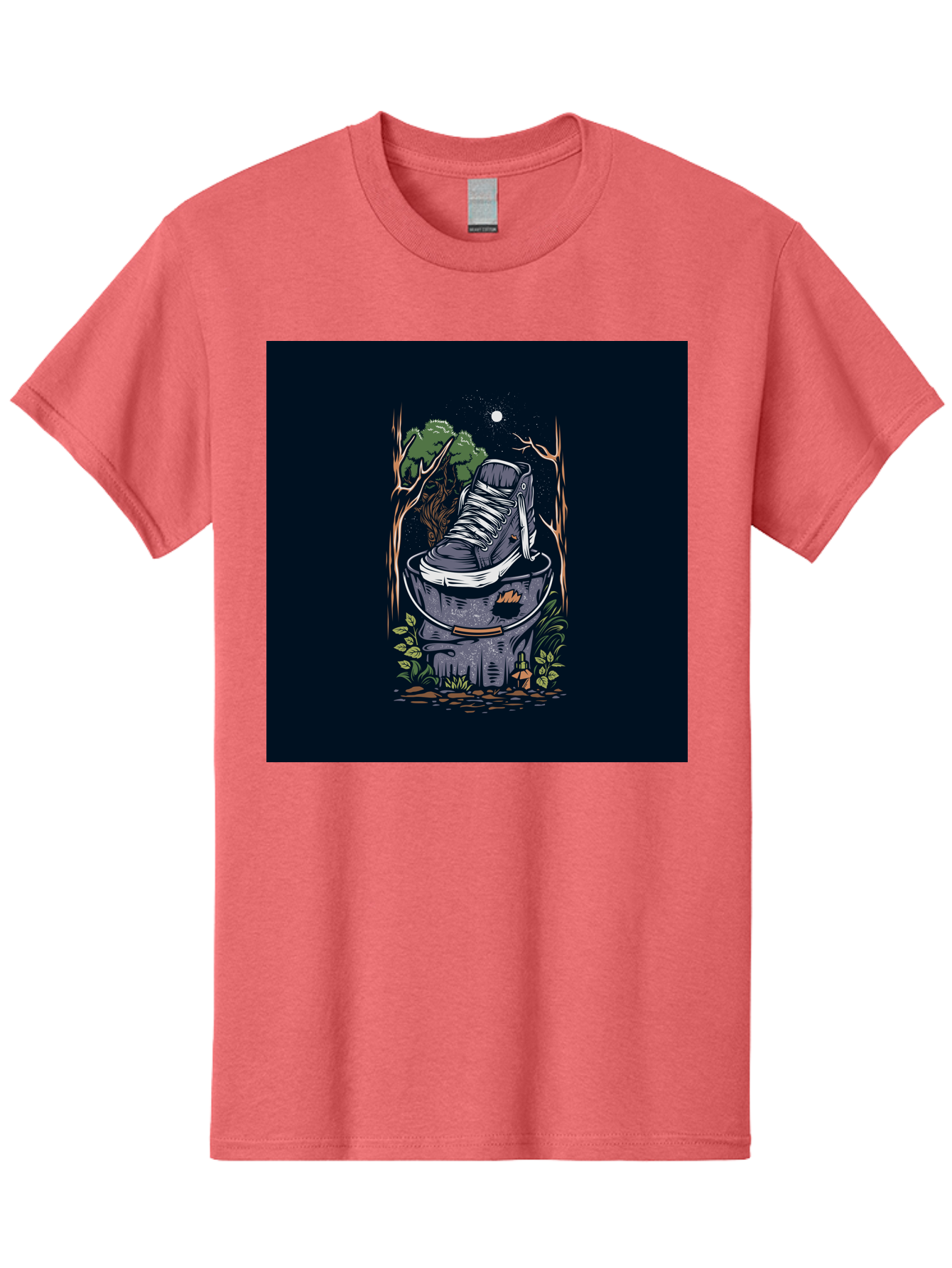 Shoe-Can Men'S Graphic Tee, 100% Cotton, Comfortable Casual Summer Wear, Machine Washable, Sneaker In Bucket, Streetwear Culture, Urban Jungle, Footwear, Bucket, Moonlight, Nighttime, Forest Scene, Vintage Art Aab480