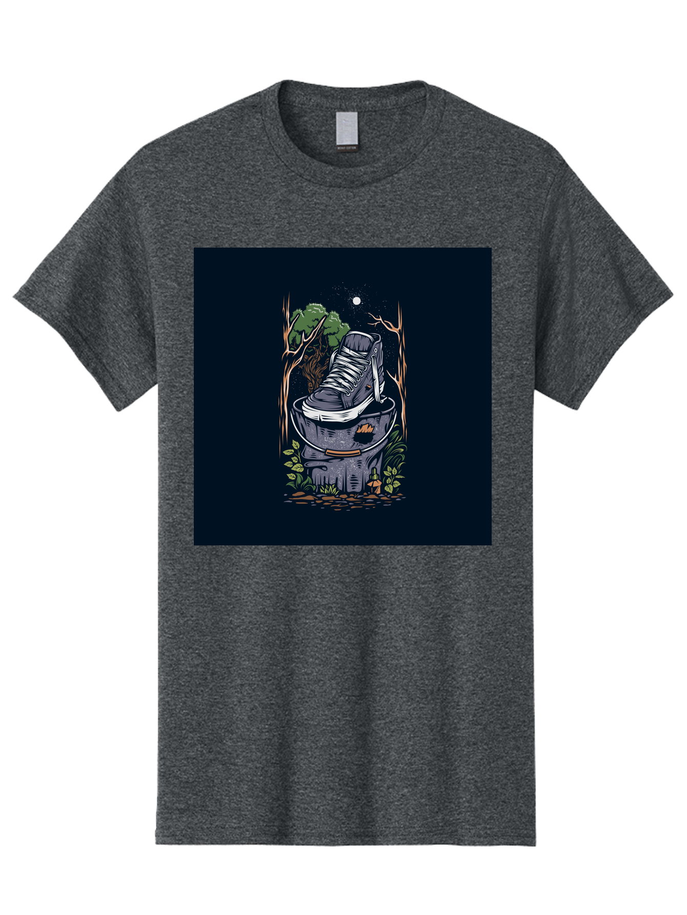 Shoe-Can Men'S Graphic Tee, 100% Cotton, Comfortable Casual Summer Wear, Machine Washable, Sneaker In Bucket, Streetwear Culture, Urban Jungle, Footwear, Bucket, Moonlight, Nighttime, Forest Scene, Vintage Art Aab480