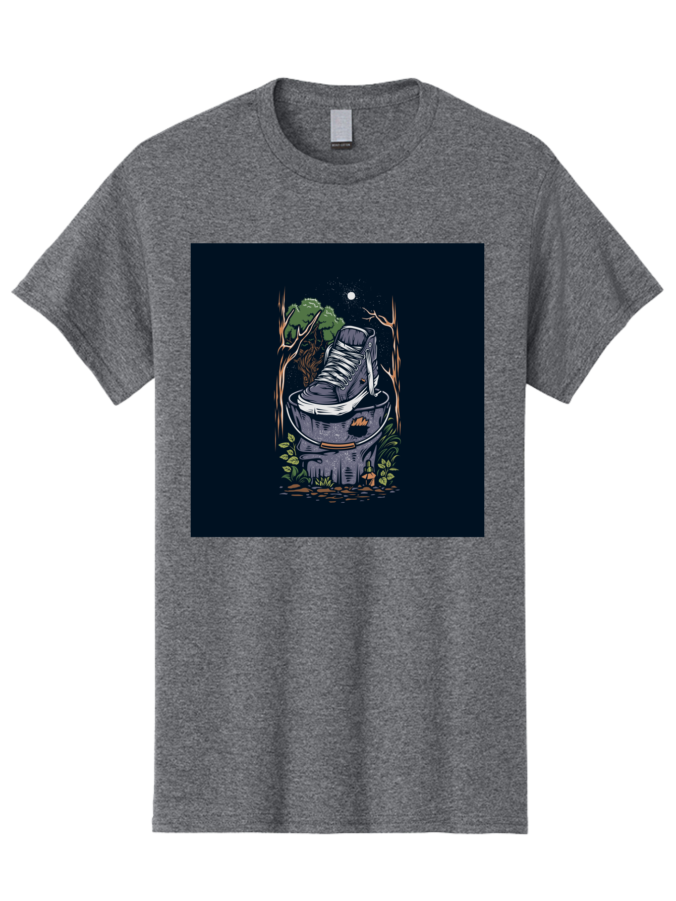 Shoe-Can Men'S Graphic Tee, 100% Cotton, Comfortable Casual Summer Wear, Machine Washable, Sneaker In Bucket, Streetwear Culture, Urban Jungle, Footwear, Bucket, Moonlight, Nighttime, Forest Scene, Vintage Art Aab480