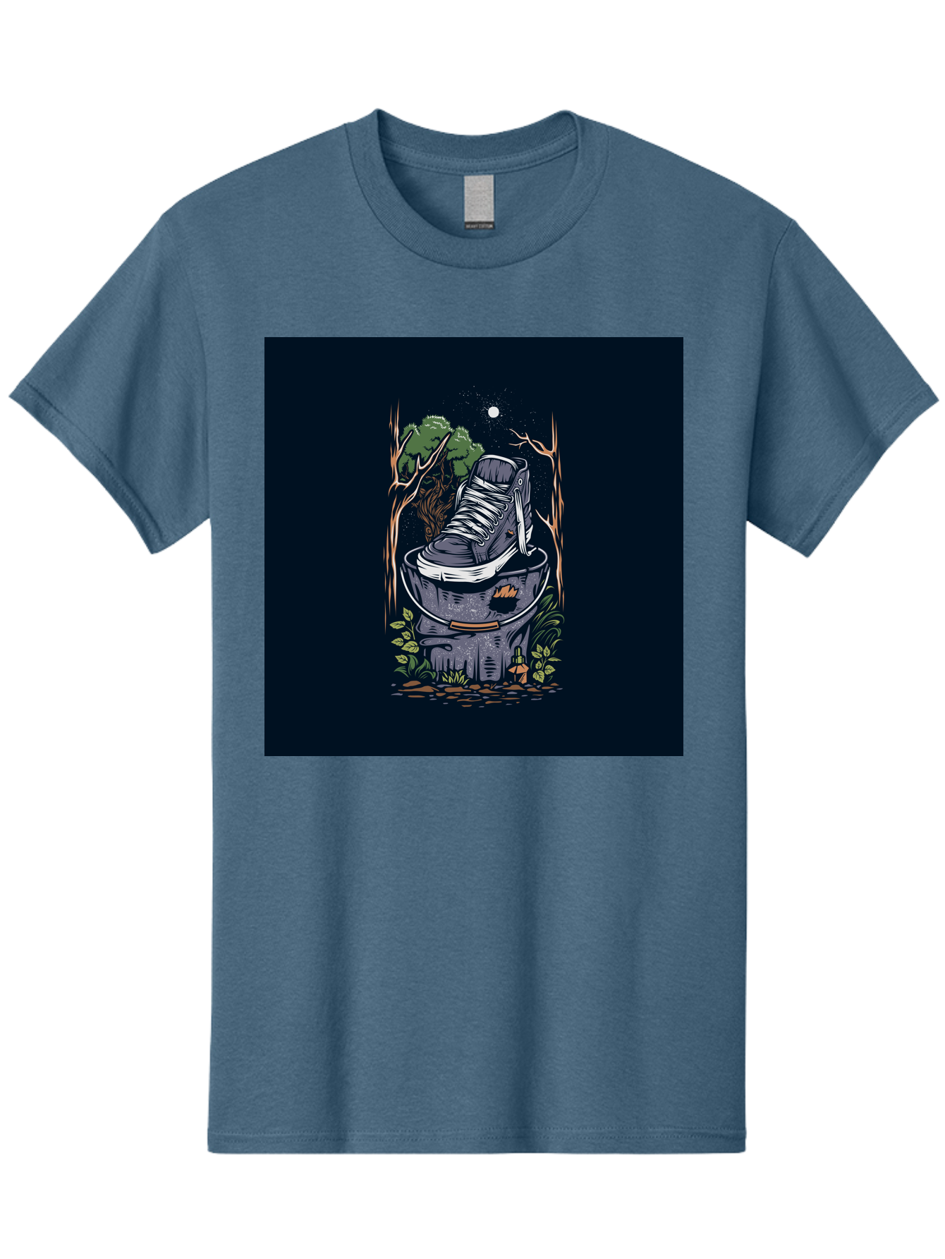 Shoe-Can Men'S Graphic Tee, 100% Cotton, Comfortable Casual Summer Wear, Machine Washable, Sneaker In Bucket, Streetwear Culture, Urban Jungle, Footwear, Bucket, Moonlight, Nighttime, Forest Scene, Vintage Art Aab480