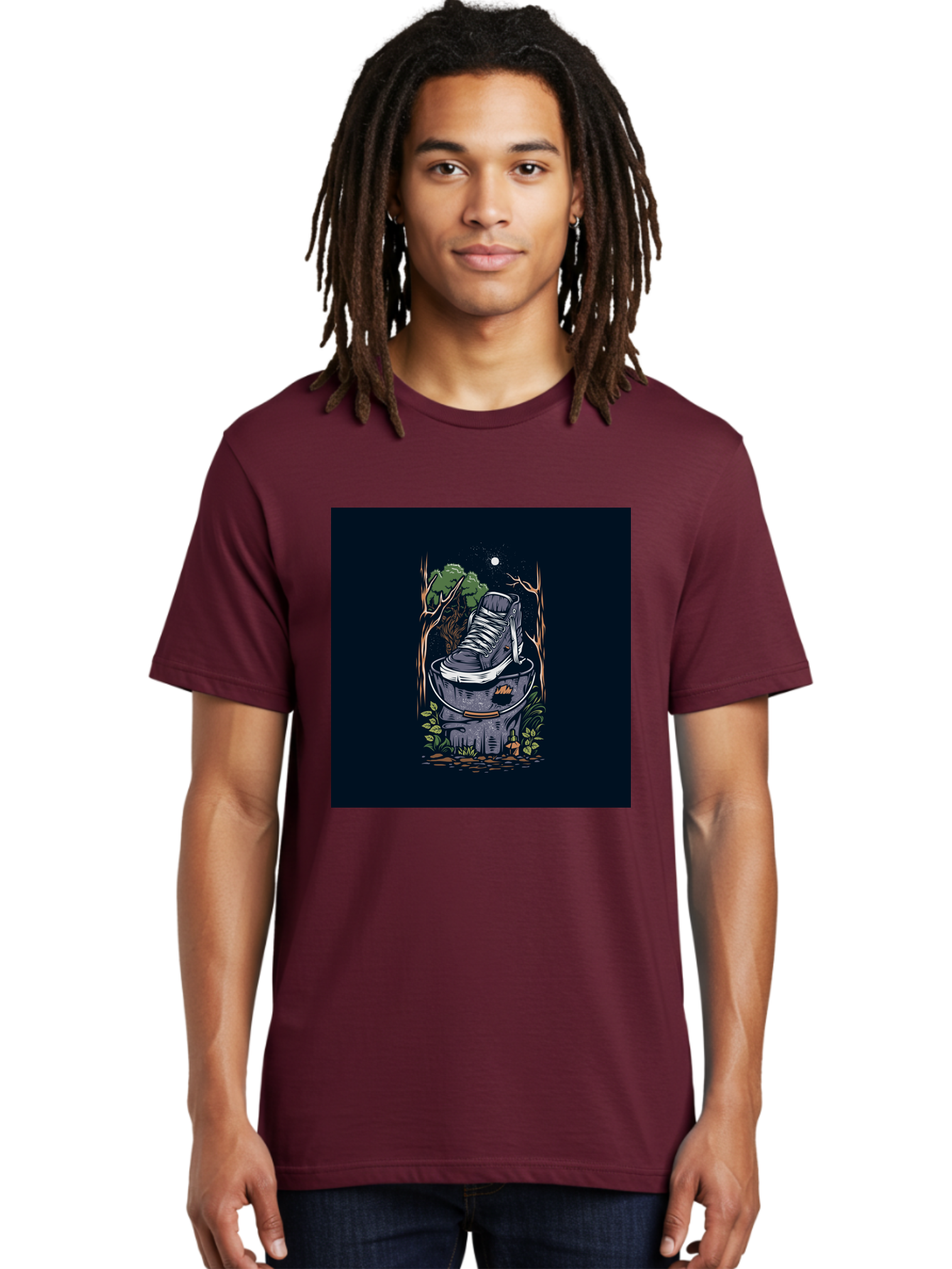 Shoe-Can Men'S Graphic Tee, 100% Cotton, Comfortable Casual Summer Wear, Machine Washable, Sneaker In Bucket, Streetwear Culture, Urban Jungle, Footwear, Bucket, Moonlight, Nighttime, Forest Scene, Vintage Art Aab480