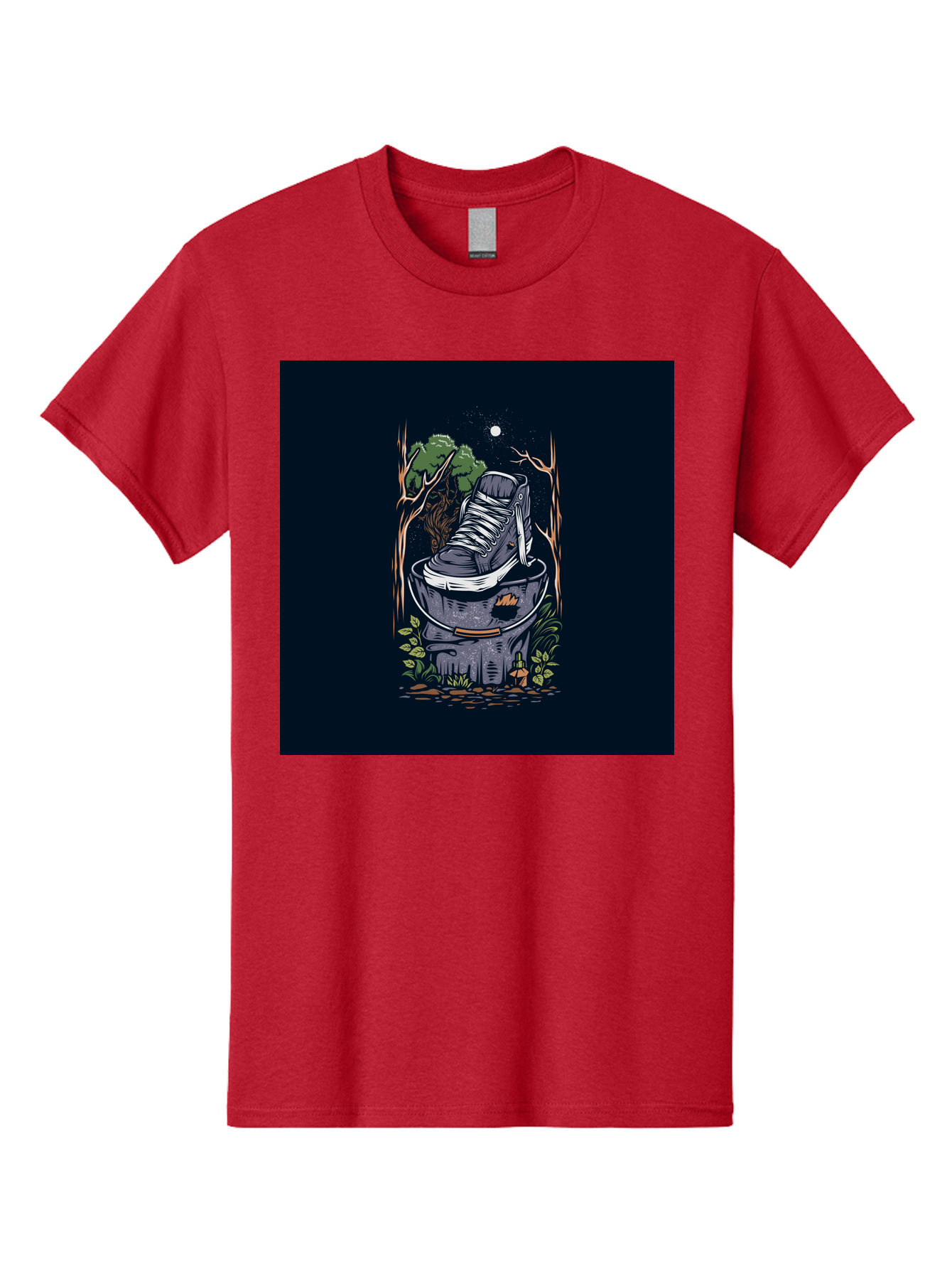 Shoe-Can Men'S Graphic Tee, 100% Cotton, Comfortable Casual Summer Wear, Machine Washable, Sneaker In Bucket, Streetwear Culture, Urban Jungle, Footwear, Bucket, Moonlight, Nighttime, Forest Scene, Vintage Art Aab480