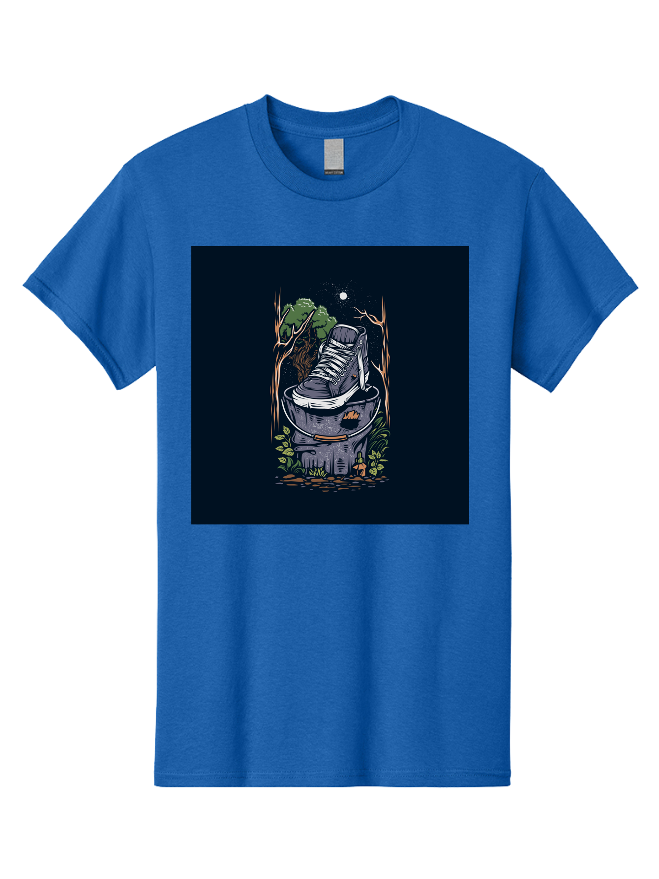 Shoe-Can Men'S Graphic Tee, 100% Cotton, Comfortable Casual Summer Wear, Machine Washable, Sneaker In Bucket, Streetwear Culture, Urban Jungle, Footwear, Bucket, Moonlight, Nighttime, Forest Scene, Vintage Art Aab480