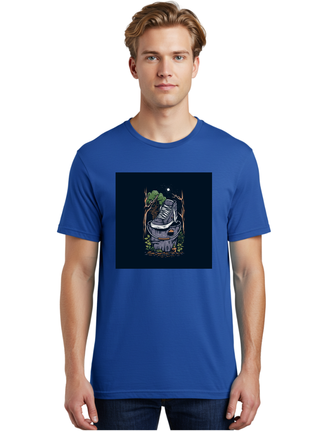 Shoe-Can Men'S Graphic Tee, 100% Cotton, Comfortable Casual Summer Wear, Machine Washable, Sneaker In Bucket, Streetwear Culture, Urban Jungle, Footwear, Bucket, Moonlight, Nighttime, Forest Scene, Vintage Art Aab480