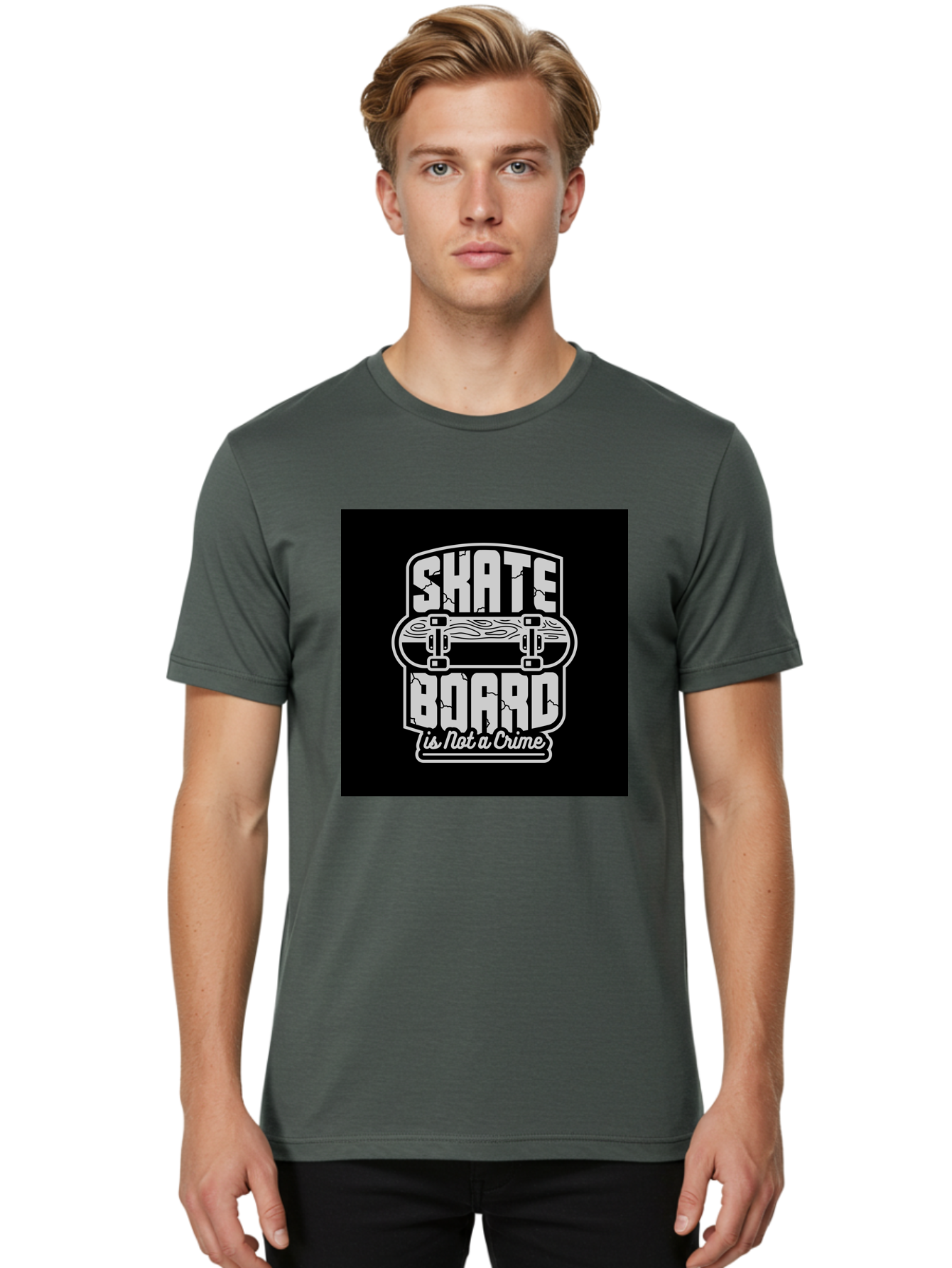 Skateboard-Is-Not-A-Crime Men'S Graphic Tee, 100% Cotton, Comfortable Casual Summer Wear, Machine Washable, Skateboard Graphic, Skate Culture, Streetwear Fashion, Rebellious Style, Bold Typography, Urban Lifestyle, Extreme Sports, Aab481