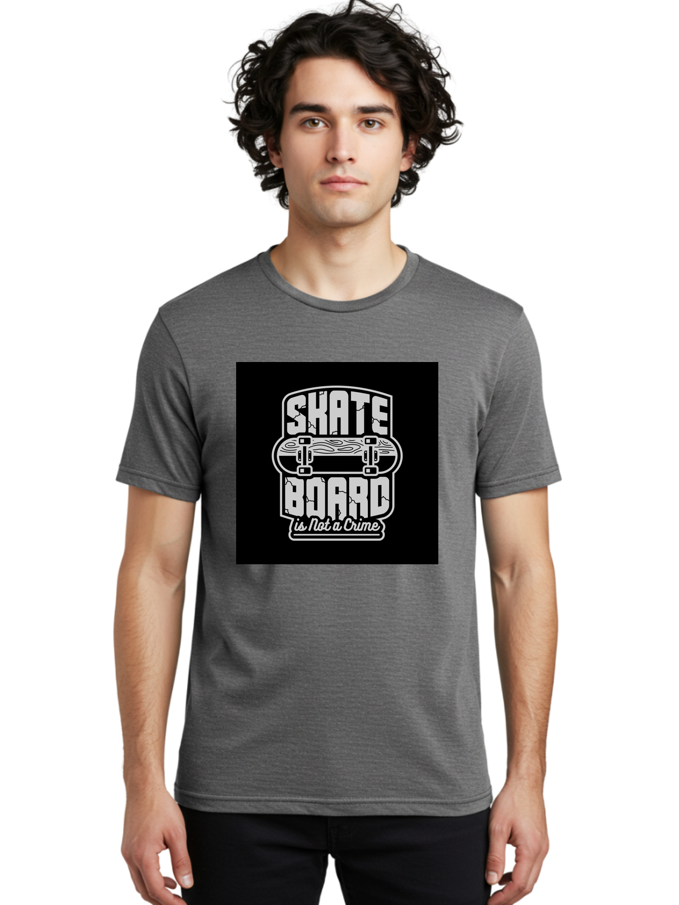 Skateboard-Is-Not-A-Crime Men'S Graphic Tee, 100% Cotton, Comfortable Casual Summer Wear, Machine Washable, Skateboard Graphic, Skate Culture, Streetwear Fashion, Rebellious Style, Bold Typography, Urban Lifestyle, Extreme Sports, Aab481