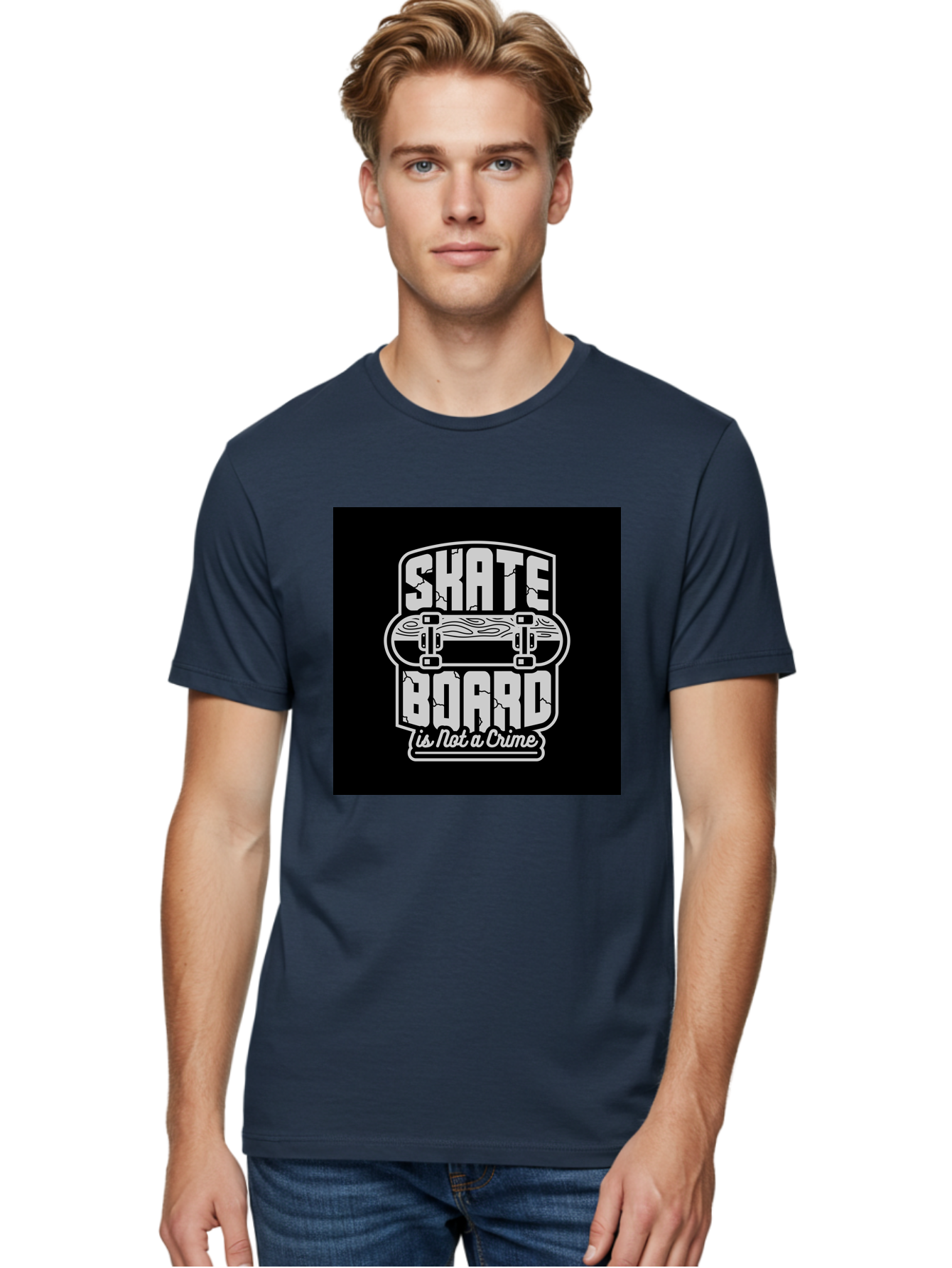 Skateboard-Is-Not-A-Crime Men'S Graphic Tee, 100% Cotton, Comfortable Casual Summer Wear, Machine Washable, Skateboard Graphic, Skate Culture, Streetwear Fashion, Rebellious Style, Bold Typography, Urban Lifestyle, Extreme Sports, Aab481