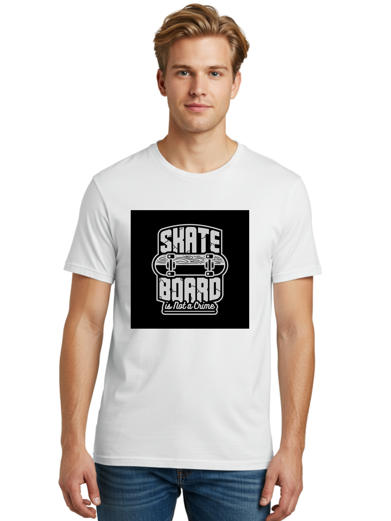 Skateboard-Is-Not-A-Crime Men'S Graphic Tee, 100% Cotton, Comfortable Casual Summer Wear, Machine Washable, Skateboard Graphic, Skate Culture, Streetwear Fashion, Rebellious Style, Bold Typography, Urban Lifestyle, Extreme Sports, Aab481