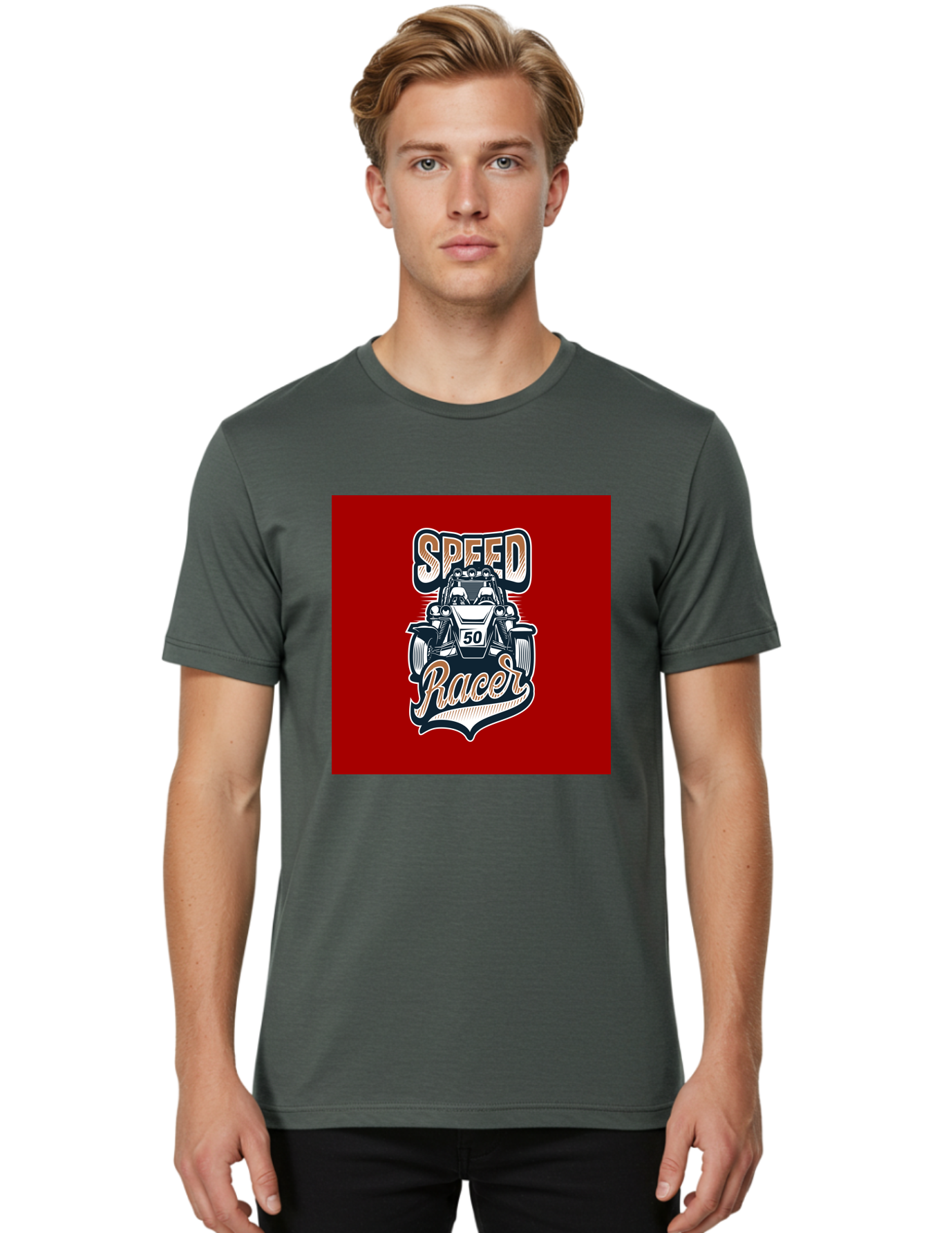 Speed-Racer Men'S Graphic Tee, 100% Cotton, Comfortable Casual Summer Wear, Machine Washable, Vintage Style Racing Car, Dune Buggy Illustration, Speed Racer Graphic, Retro Racing Art, Off-Road Vehicle, Motorsport Logo, Racing Number 50, Aab482