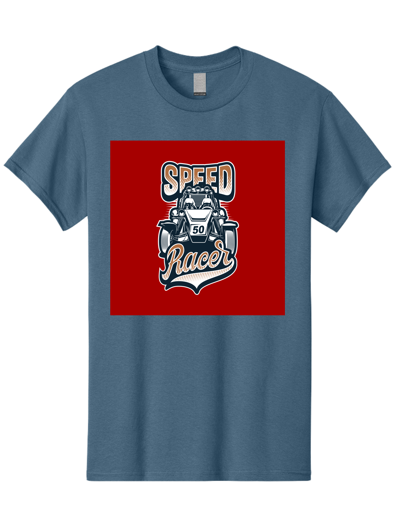 Speed-Racer Men'S Graphic Tee, 100% Cotton, Comfortable Casual Summer Wear, Machine Washable, Vintage Style Racing Car, Dune Buggy Illustration, Speed Racer Graphic, Retro Racing Art, Off-Road Vehicle, Motorsport Logo, Racing Number 50, Aab482