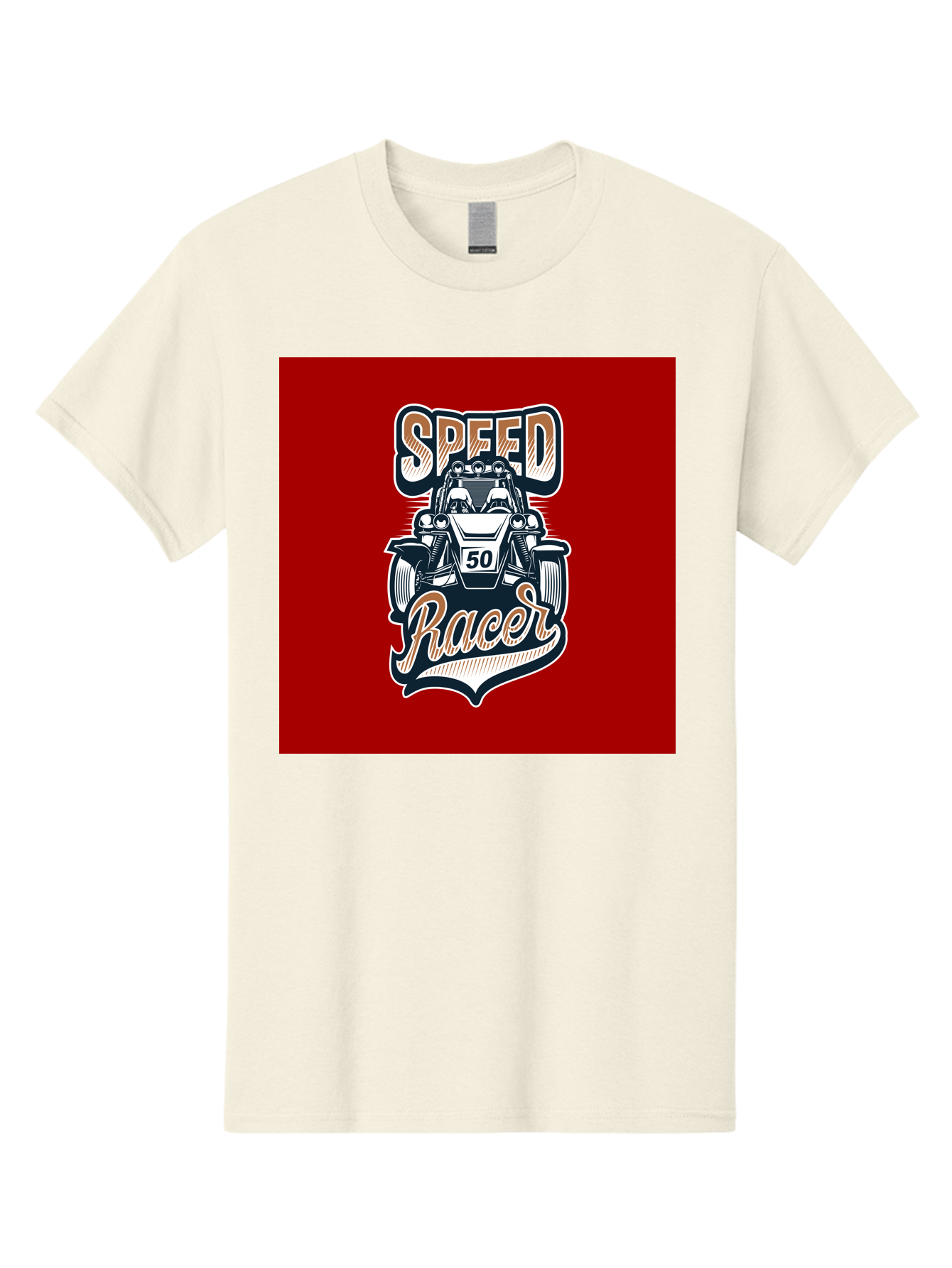 Speed-Racer Men'S Graphic Tee, 100% Cotton, Comfortable Casual Summer Wear, Machine Washable, Vintage Style Racing Car, Dune Buggy Illustration, Speed Racer Graphic, Retro Racing Art, Off-Road Vehicle, Motorsport Logo, Racing Number 50, Aab482