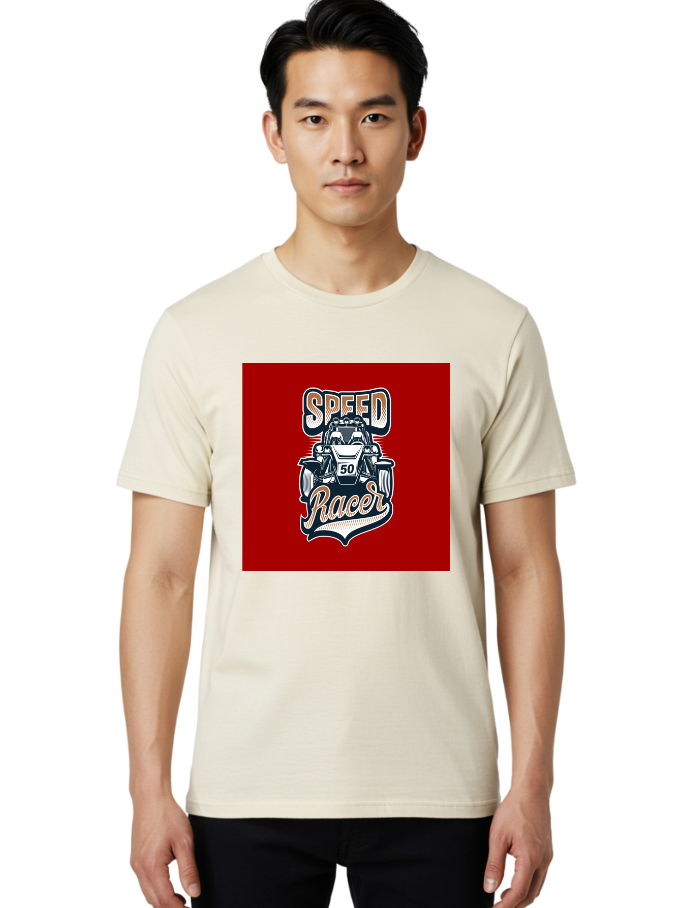Speed-Racer Men'S Graphic Tee, 100% Cotton, Comfortable Casual Summer Wear, Machine Washable, Vintage Style Racing Car, Dune Buggy Illustration, Speed Racer Graphic, Retro Racing Art, Off-Road Vehicle, Motorsport Logo, Racing Number 50, Aab482