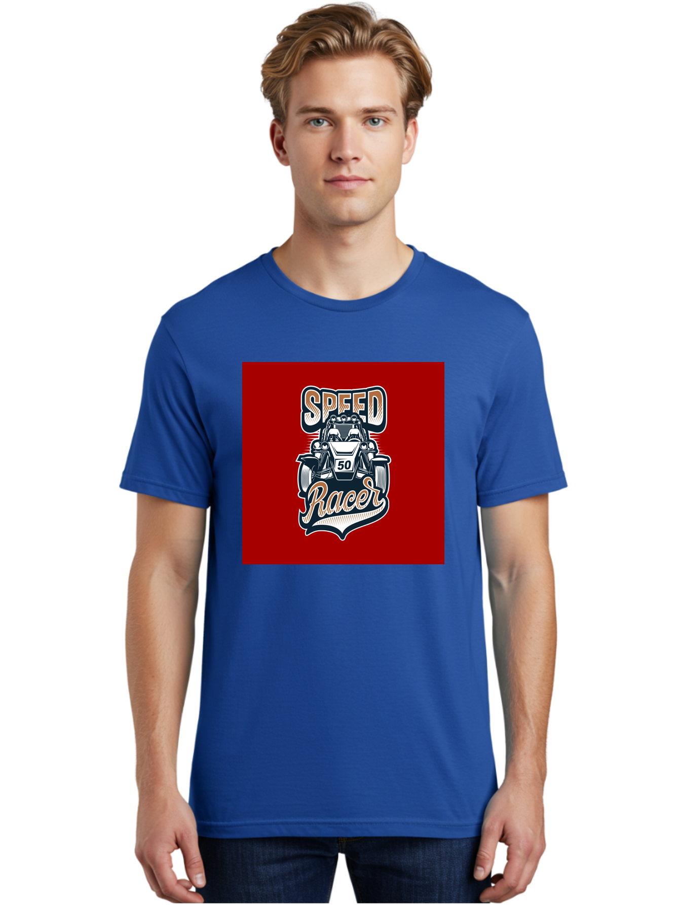 Speed-Racer Men'S Graphic Tee, 100% Cotton, Comfortable Casual Summer Wear, Machine Washable, Vintage Style Racing Car, Dune Buggy Illustration, Speed Racer Graphic, Retro Racing Art, Off-Road Vehicle, Motorsport Logo, Racing Number 50, Aab482
