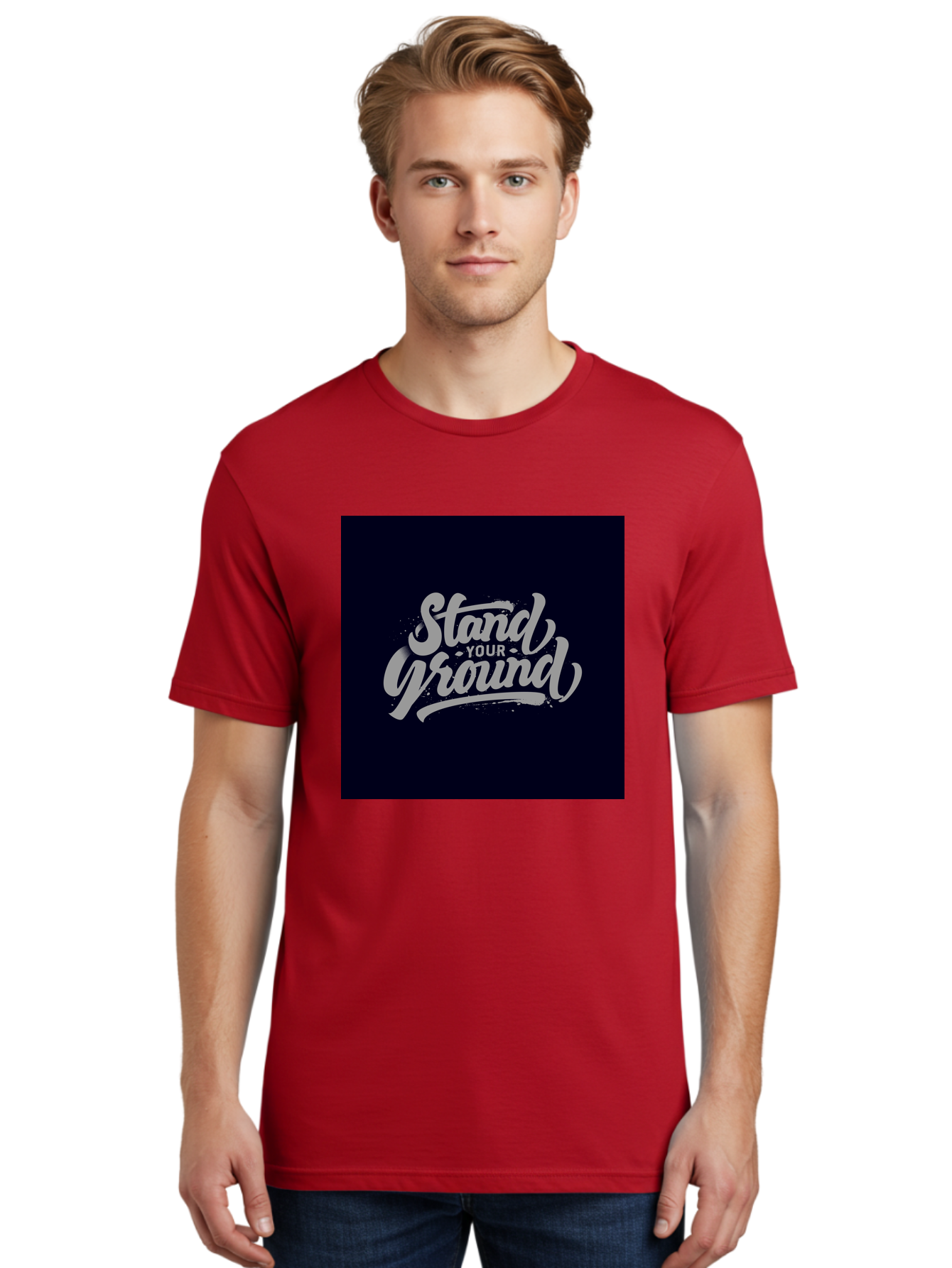 Stand-Your-Ground Men'S Graphic Tee, 100% Cotton, Comfortable Casual Summer Wear, Machine Washable, Motivational Quote, Inspirational Phrase, Stand Your Ground, Bold Typography, Gray Text, Dark Background, Empowerment, Confidence, Aab483