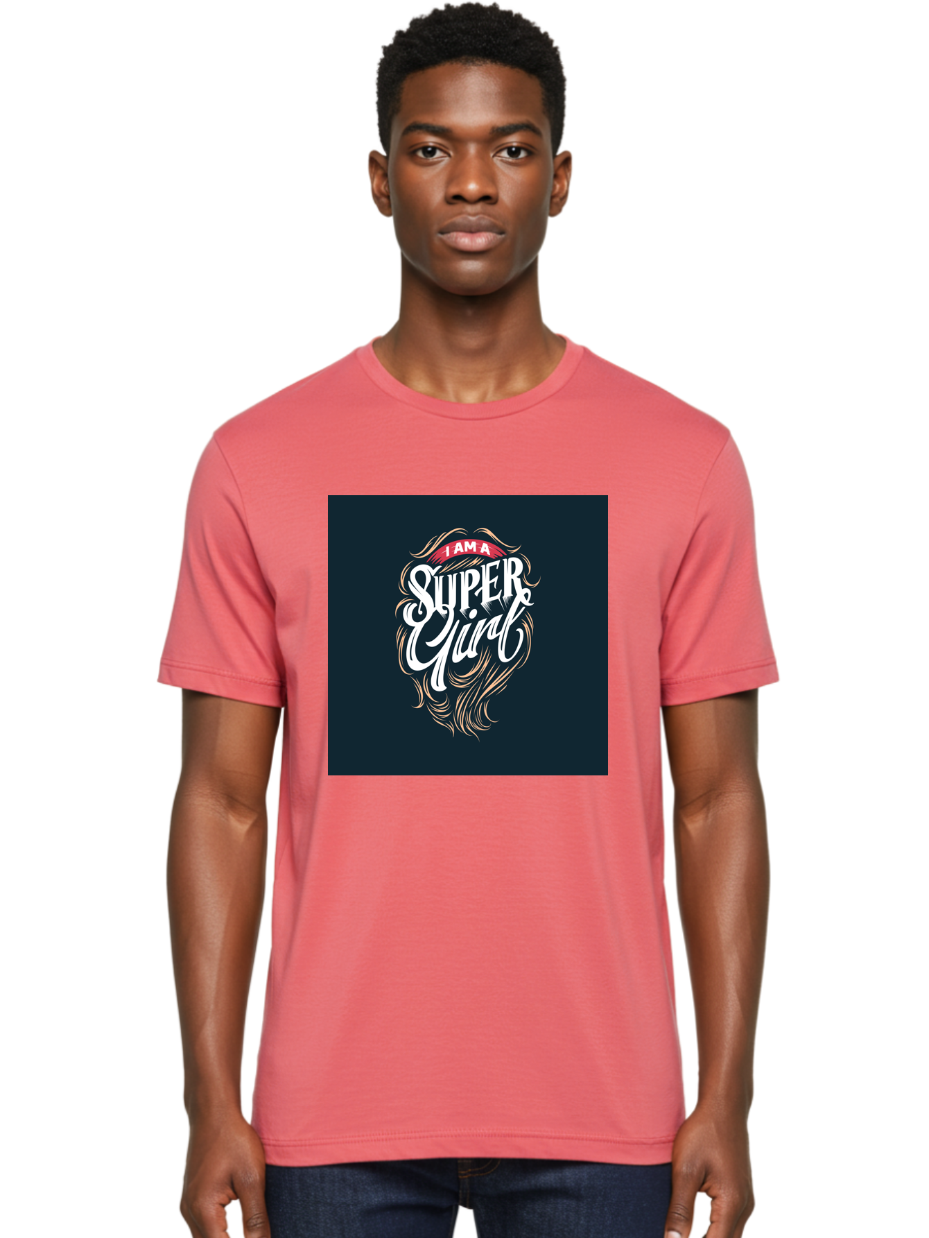 Super-Girl Men'S Graphic Tee, 100% Cotton, Comfortable Casual Summer Wear, Machine Washable, Female Empowerment, Inspirational Quote, Girl Power, Motivational Phrase, Flowing Hair, Elegant Script, Confident Attitude, Strong Women, Aab485