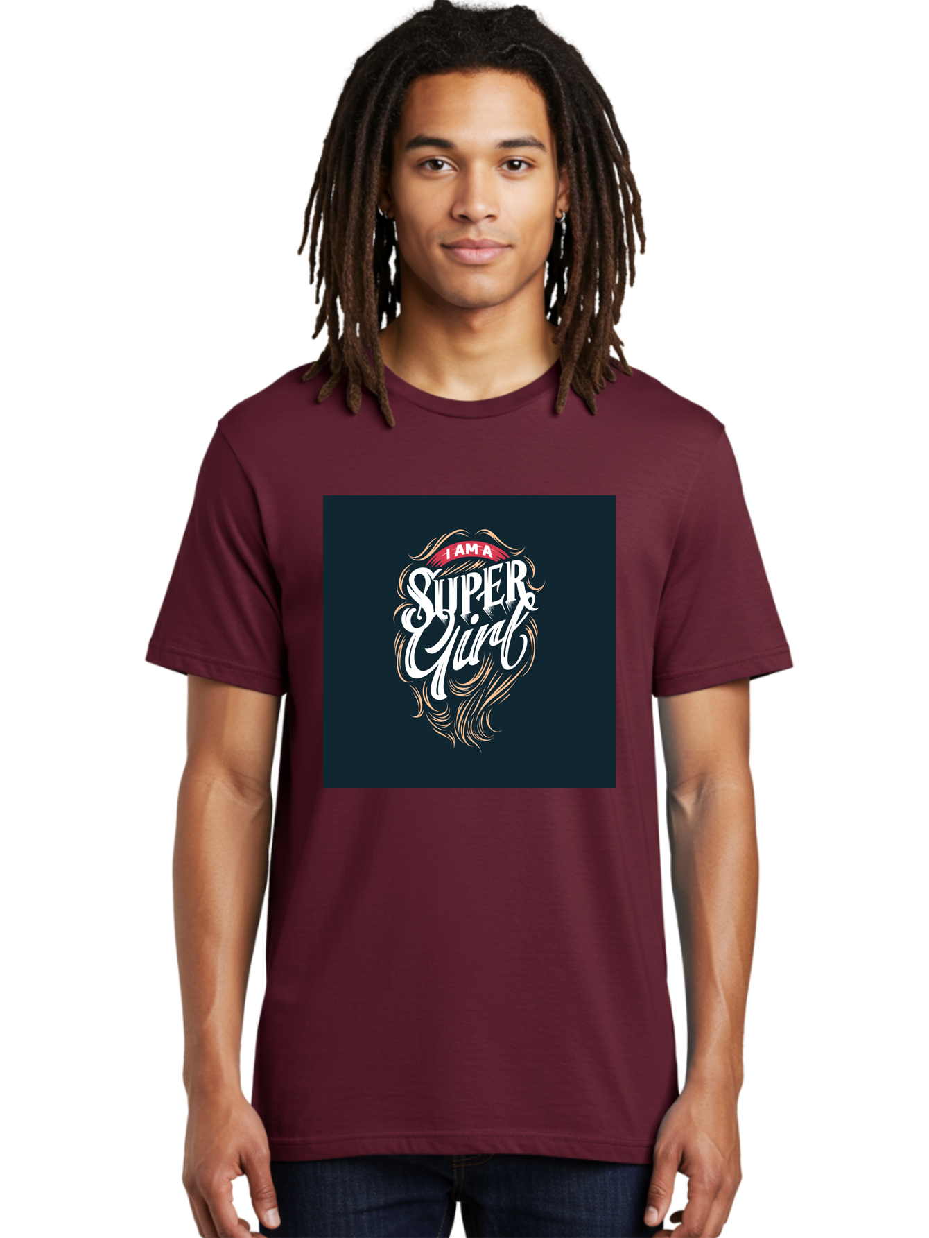 Super-Girl Men'S Graphic Tee, 100% Cotton, Comfortable Casual Summer Wear, Machine Washable, Female Empowerment, Inspirational Quote, Girl Power, Motivational Phrase, Flowing Hair, Elegant Script, Confident Attitude, Strong Women, Aab485