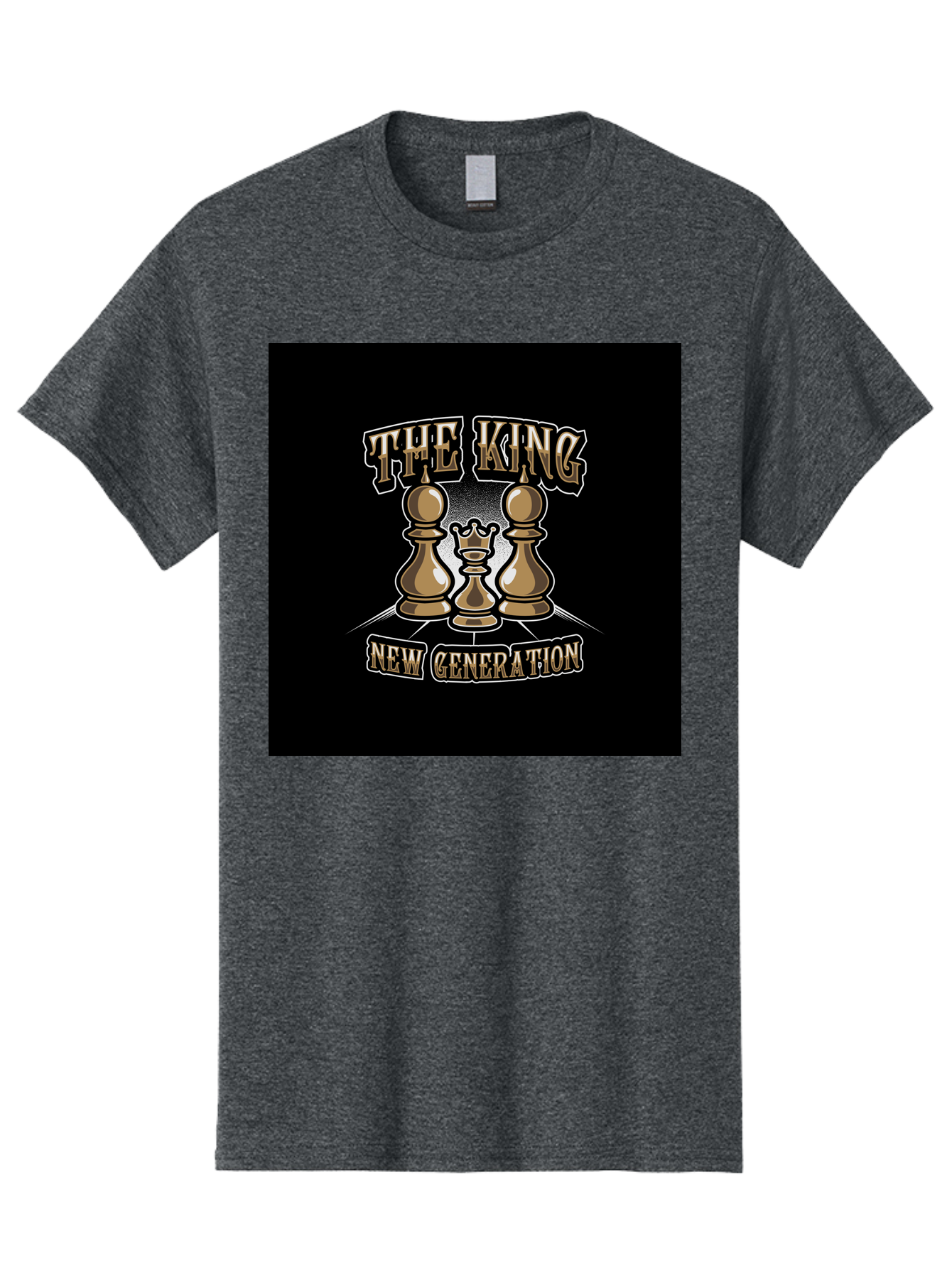 The-King-New-Generation Men'S Graphic Tee, 100% Cotton, Comfortable Casual Summer Wear, Machine Washable, Chess Pieces, The King, New Generation, Leadership, Strategy, Gold Pieces, Pawn, Queen, King, Black Background, Logo Design, Branding, Aab487