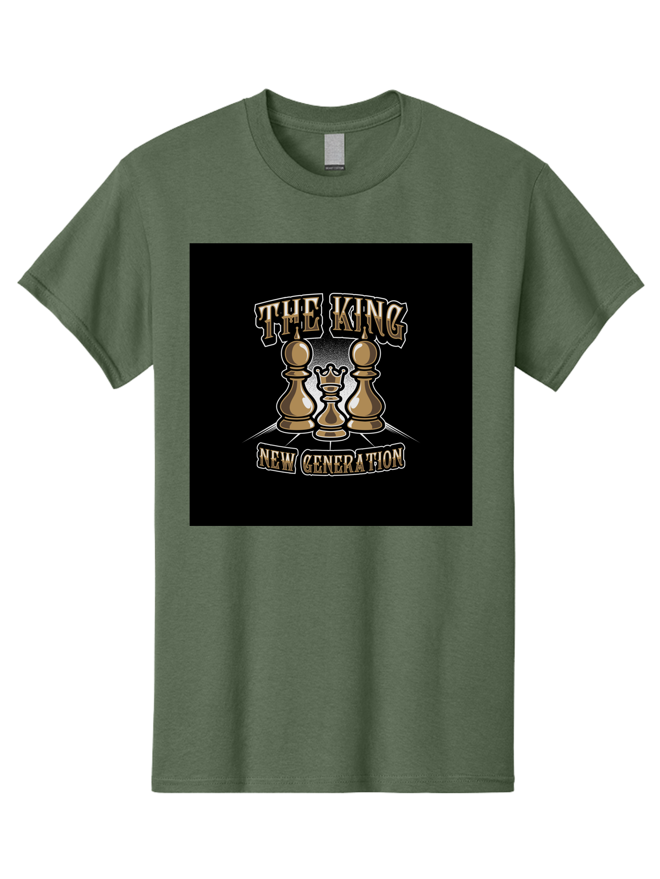 The-King-New-Generation Men'S Graphic Tee, 100% Cotton, Comfortable Casual Summer Wear, Machine Washable, Chess Pieces, The King, New Generation, Leadership, Strategy, Gold Pieces, Pawn, Queen, King, Black Background, Logo Design, Branding, Aab487