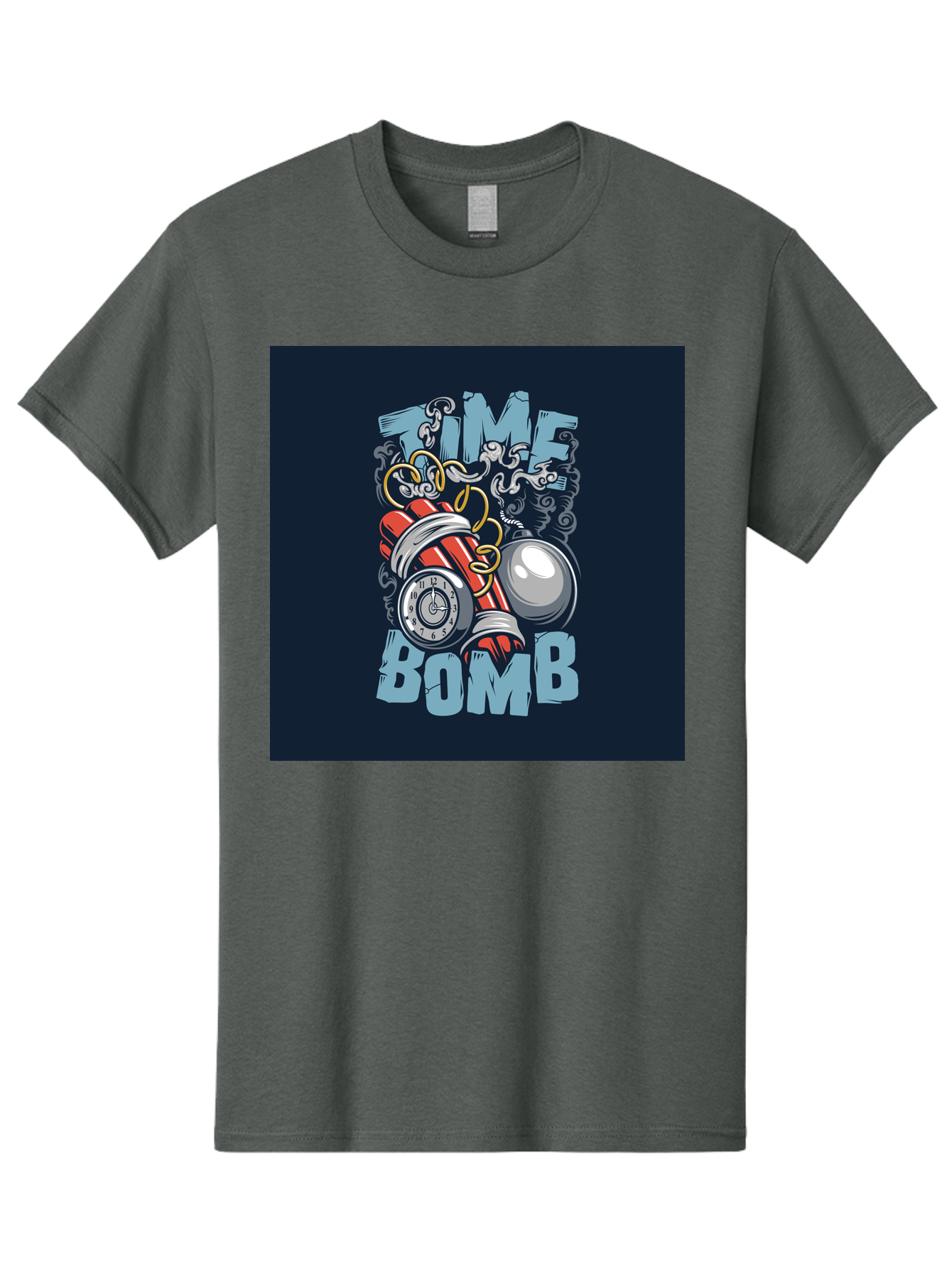 Time-Bomb Men'S Graphic Tee, 100% Cotton, Comfortable Casual Summer Wear, Machine Washable, Time Bomb Illustration, Cartoon Style, Dynamite Sticks, Clock Timer, Danger Alert, Bomb Threat, Countdown To Explosion, Cartoon Graphics, Comic Art Aab489