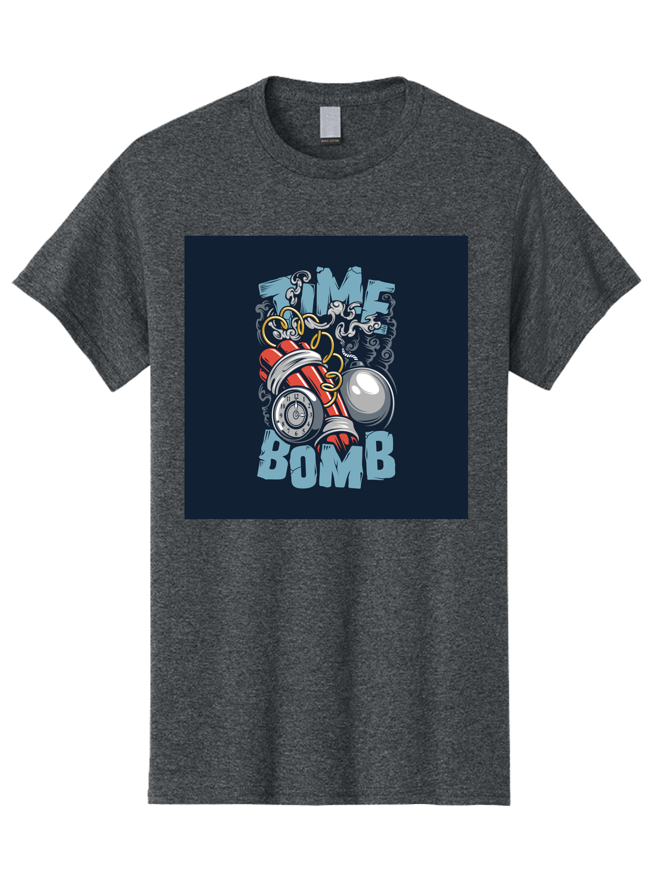 Time-Bomb Men'S Graphic Tee, 100% Cotton, Comfortable Casual Summer Wear, Machine Washable, Time Bomb Illustration, Cartoon Style, Dynamite Sticks, Clock Timer, Danger Alert, Bomb Threat, Countdown To Explosion, Cartoon Graphics, Comic Art Aab489