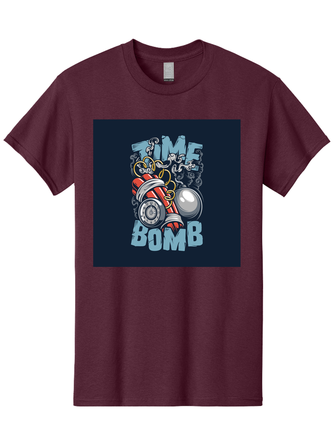 Time-Bomb Men'S Graphic Tee, 100% Cotton, Comfortable Casual Summer Wear, Machine Washable, Time Bomb Illustration, Cartoon Style, Dynamite Sticks, Clock Timer, Danger Alert, Bomb Threat, Countdown To Explosion, Cartoon Graphics, Comic Art Aab489