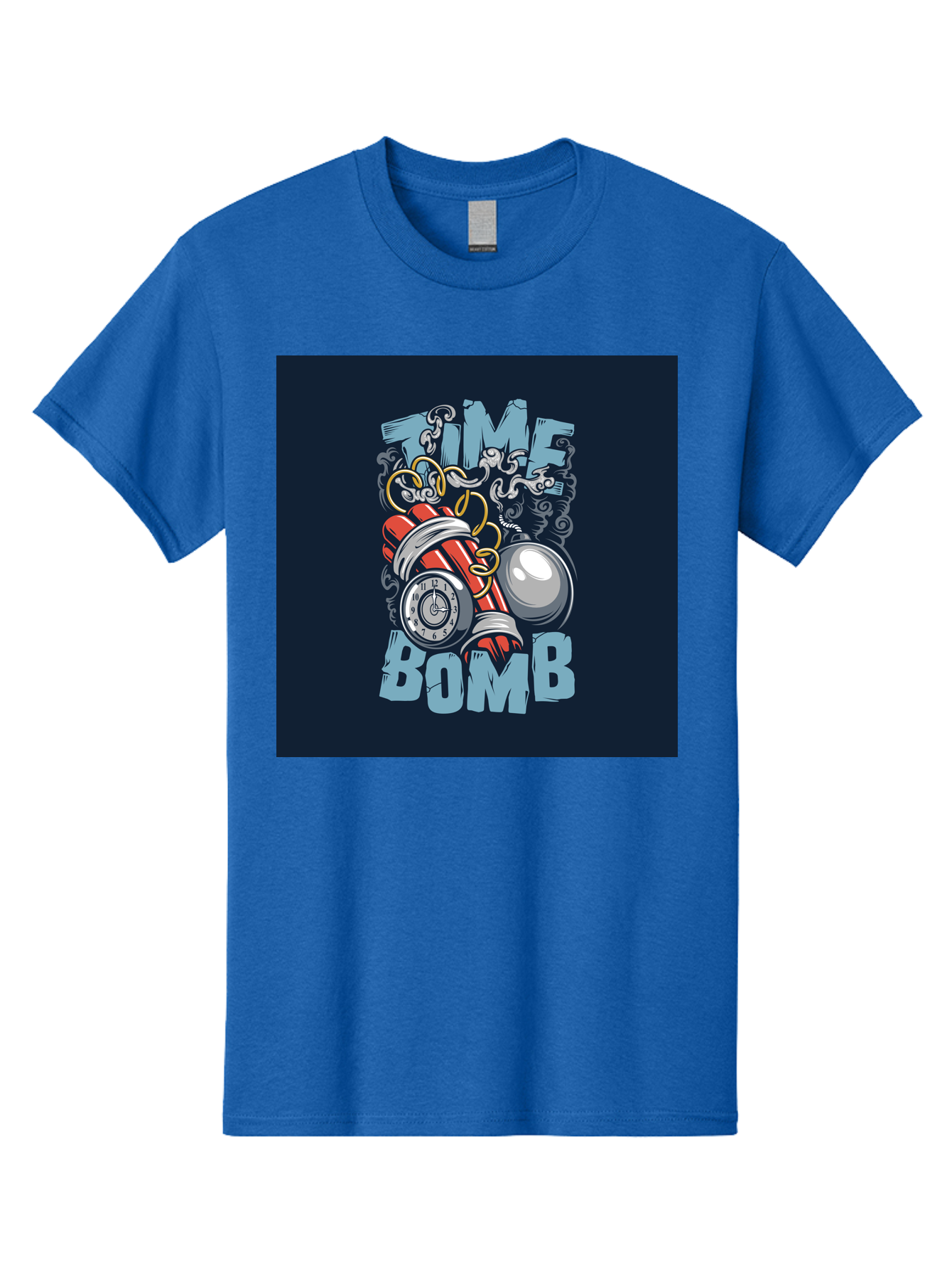Time-Bomb Men'S Graphic Tee, 100% Cotton, Comfortable Casual Summer Wear, Machine Washable, Time Bomb Illustration, Cartoon Style, Dynamite Sticks, Clock Timer, Danger Alert, Bomb Threat, Countdown To Explosion, Cartoon Graphics, Comic Art Aab489