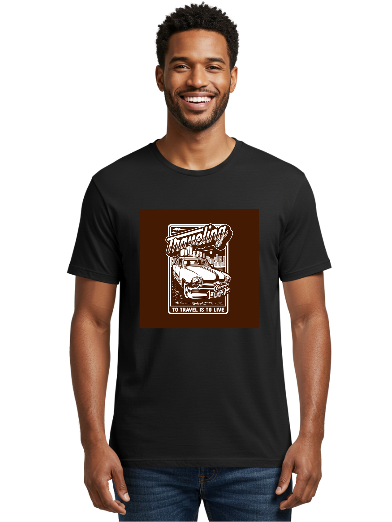 Traveling Men'S Graphic Tee, 100% Cotton, Comfortable Casual Summer Wear, Machine Washable, Vintage Car, Travel, Adventure, Classic Automobile, Cityscape, Road Trip, Exploration, Wanderlust, Traveling, To Travel Is To Live Aab490