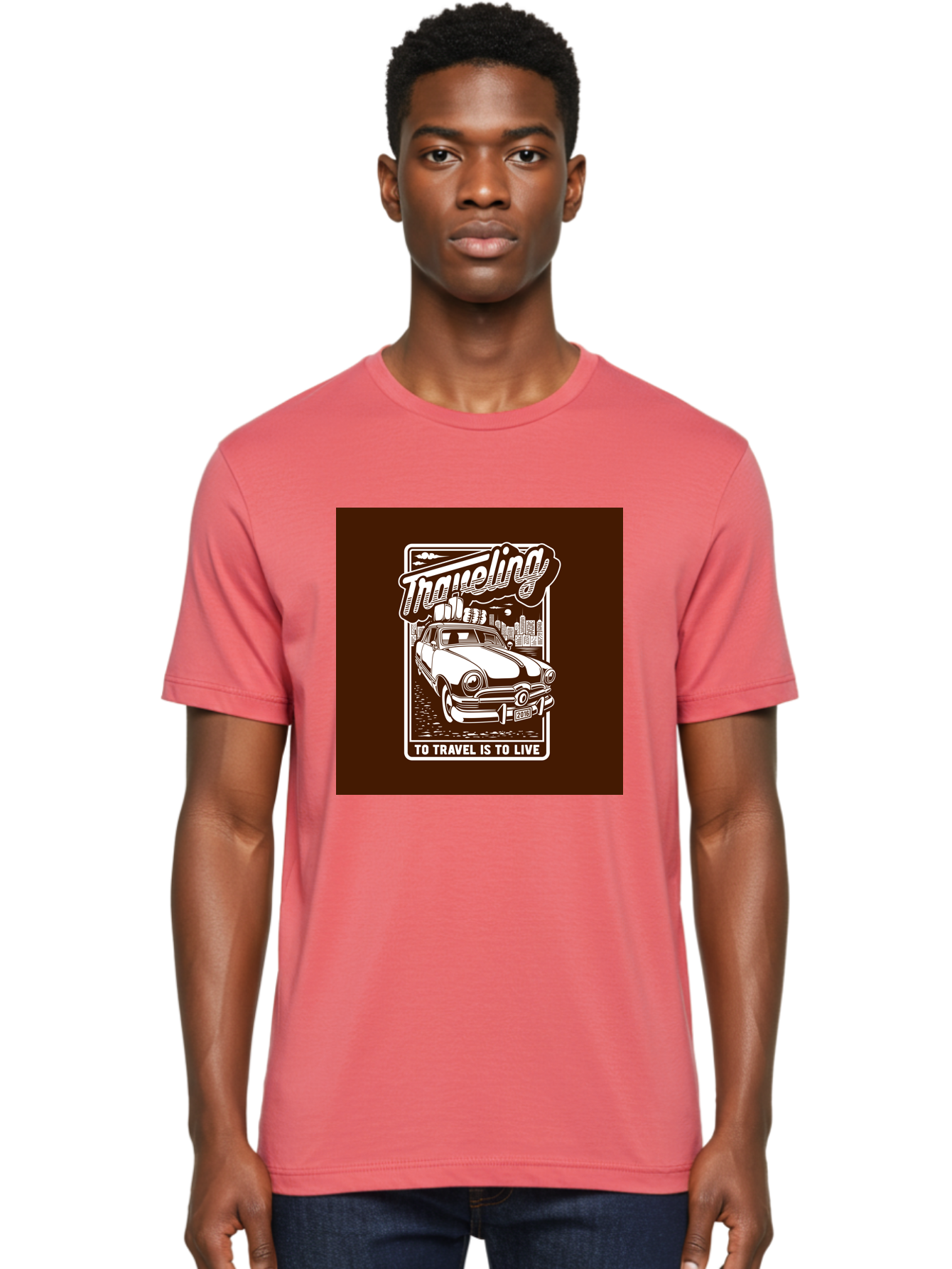 Traveling Men'S Graphic Tee, 100% Cotton, Comfortable Casual Summer Wear, Machine Washable, Vintage Car, Travel, Adventure, Classic Automobile, Cityscape, Road Trip, Exploration, Wanderlust, Traveling, To Travel Is To Live Aab490