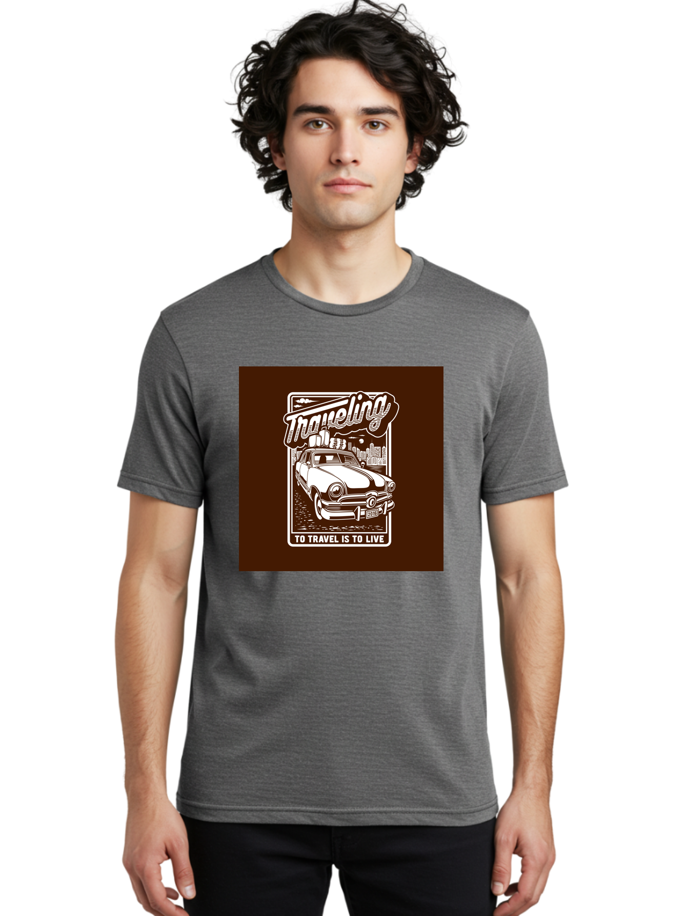 Traveling Men'S Graphic Tee, 100% Cotton, Comfortable Casual Summer Wear, Machine Washable, Vintage Car, Travel, Adventure, Classic Automobile, Cityscape, Road Trip, Exploration, Wanderlust, Traveling, To Travel Is To Live Aab490