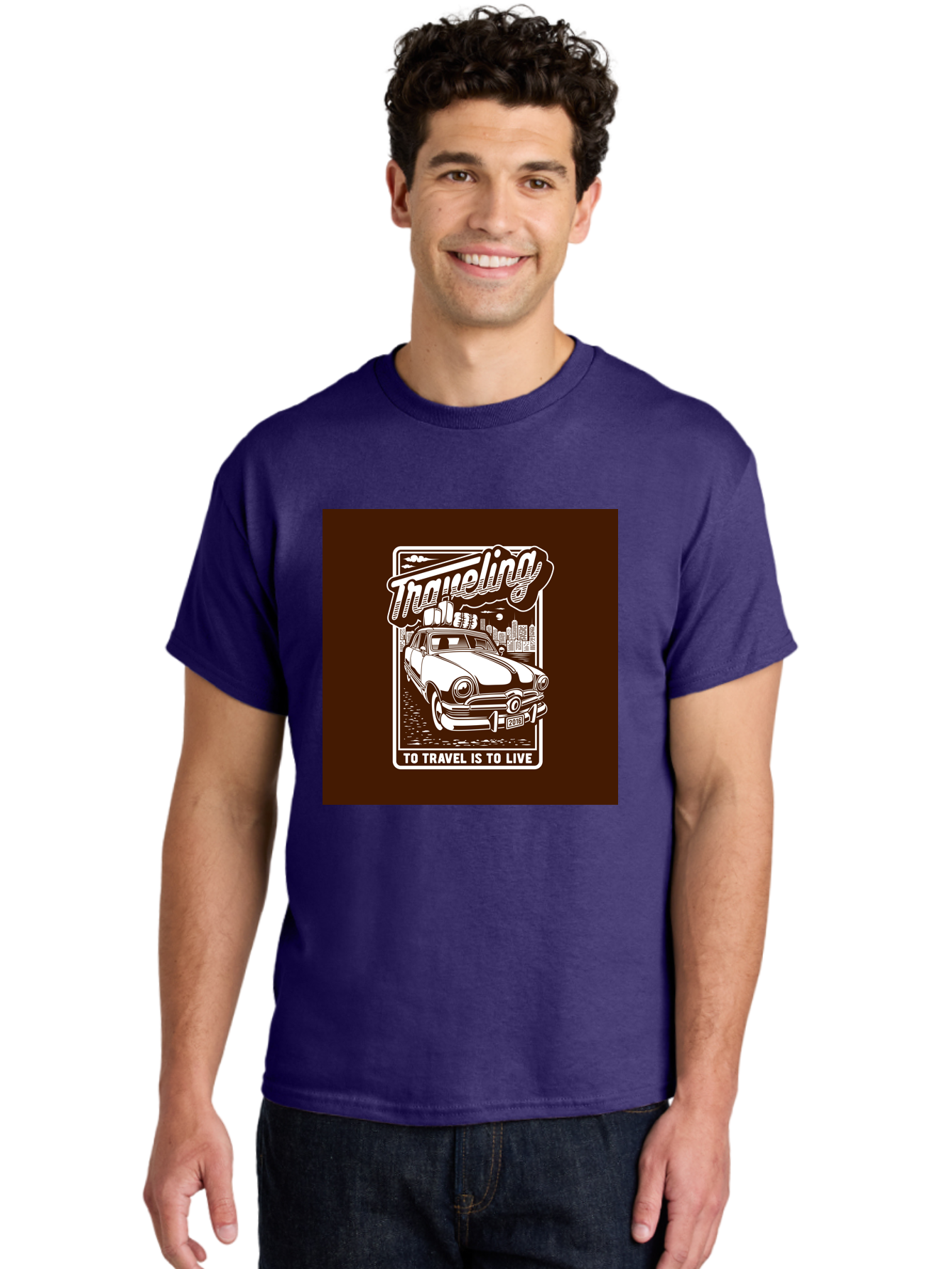 Traveling Men'S Graphic Tee, 100% Cotton, Comfortable Casual Summer Wear, Machine Washable, Vintage Car, Travel, Adventure, Classic Automobile, Cityscape, Road Trip, Exploration, Wanderlust, Traveling, To Travel Is To Live Aab490